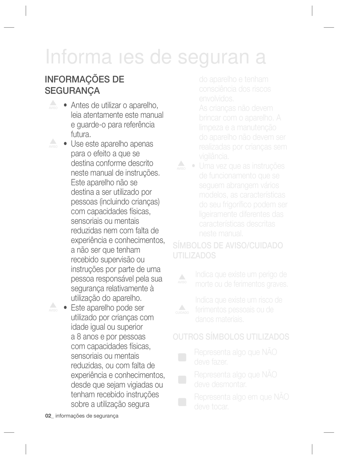 Samsung RSG5UUPN1/XES, RSG5UCRS1/XES, RSG5PURS1/XEF, RSG5PURS1/XES manual Informações de segurança, Informações DE Segurança 