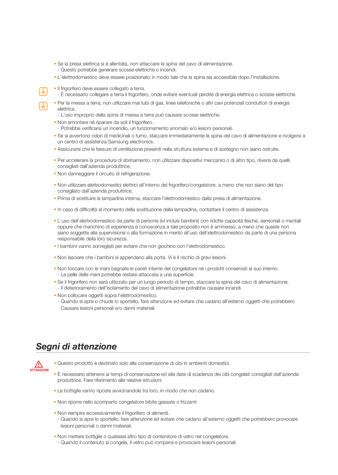 Samsung RSG5UCRS1/XES, RSG5PURS1/XEF, RSG5PURS1/XES, RSG5FURS1/XES, RSG5UUPN1/XES manual Segni di attenzione 