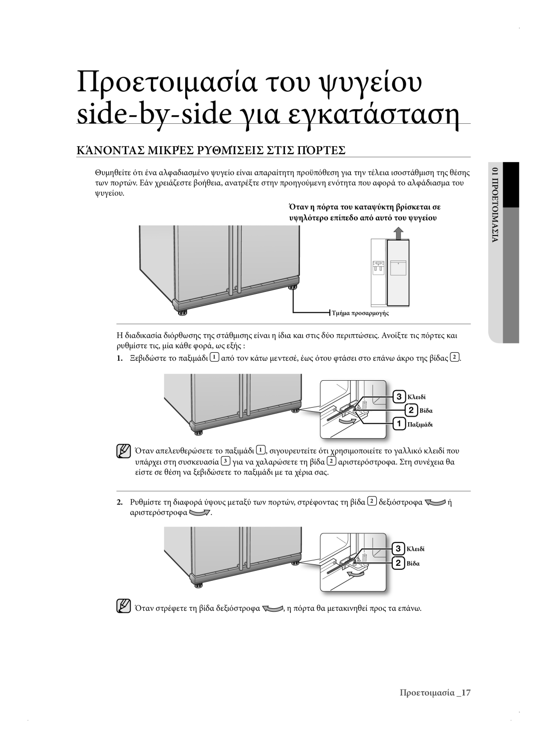 Samsung RSH1KERS1/EUR, RSH1DTPE1/EUR, RSH3KBRS1/EUR, RSH3DBPE1/EUR manual Κάνοντας μικρές ρυθμίσεις στις πόρτες 
