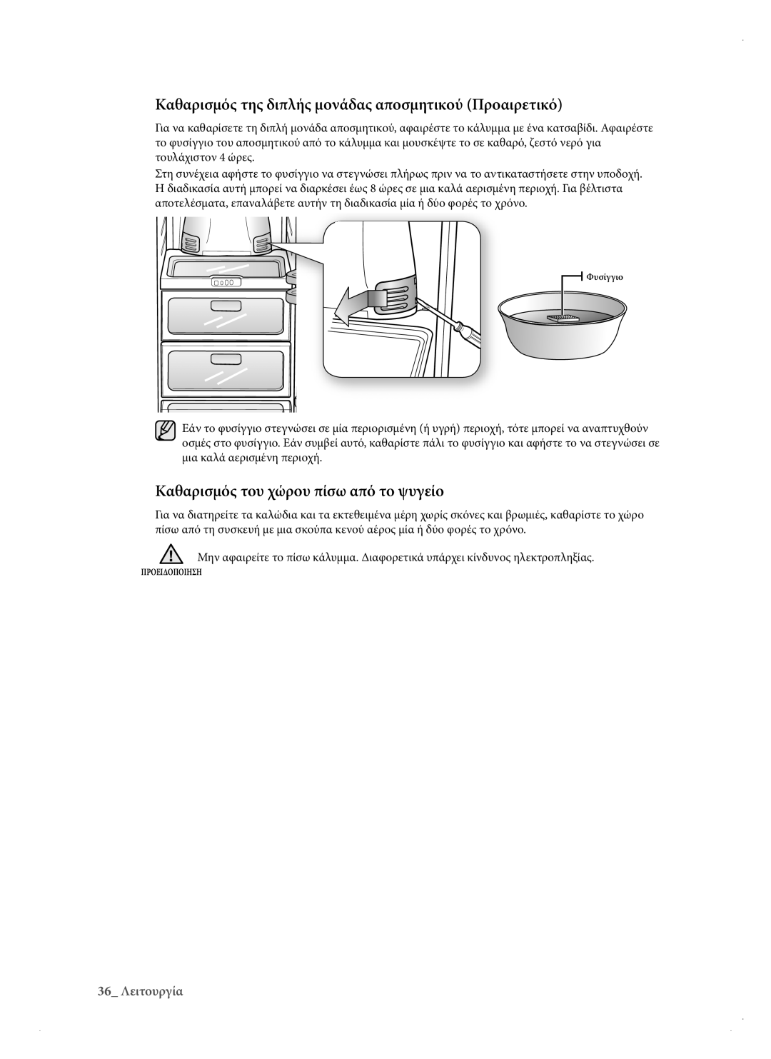 Samsung RSH1DTPE1/EUR manual Καθαρισμός της διπλής μονάδας αποσμητικού Προαιρετικό, Καθαρισμός του χώρου πίσω από το ψυγείο 