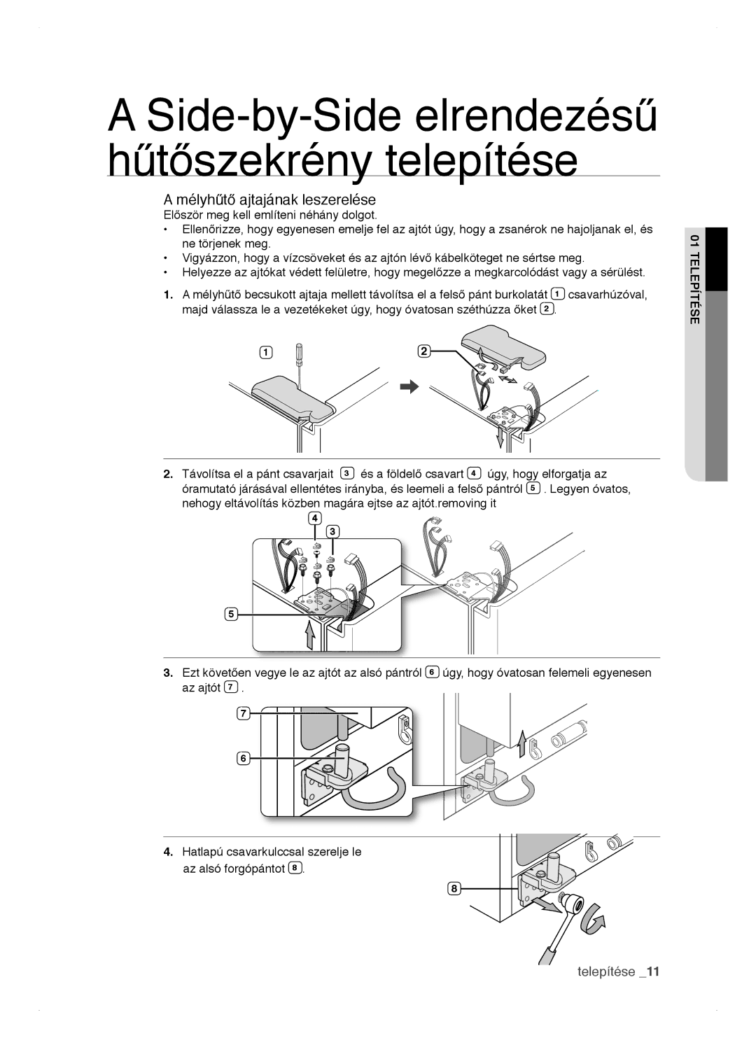 Samsung RSH1NTPE1/XSE, RSH1DTSW1/XEH, RSH1FTIS1/XEH, RSH1NTPE1/XEH, RSH1DTIS1/XEH manual Mélyhűtő ajtajának leszerelése 