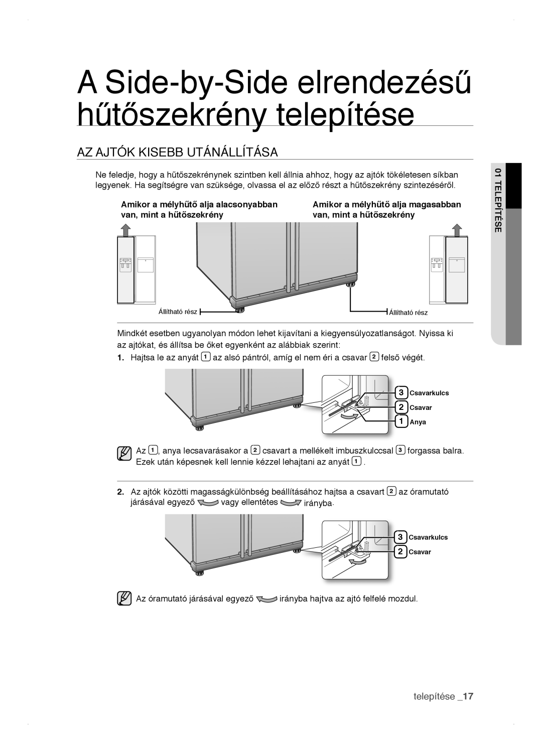 Samsung RSH1NTPE1/XSE, RSH1DTSW1/XEH, RSH1FTIS1/XEH, RSH1NTPE1/XEH, RSH1DTIS1/XEH, RSH1DTBP1/XEH Az ajtók kisebb utánállítása 