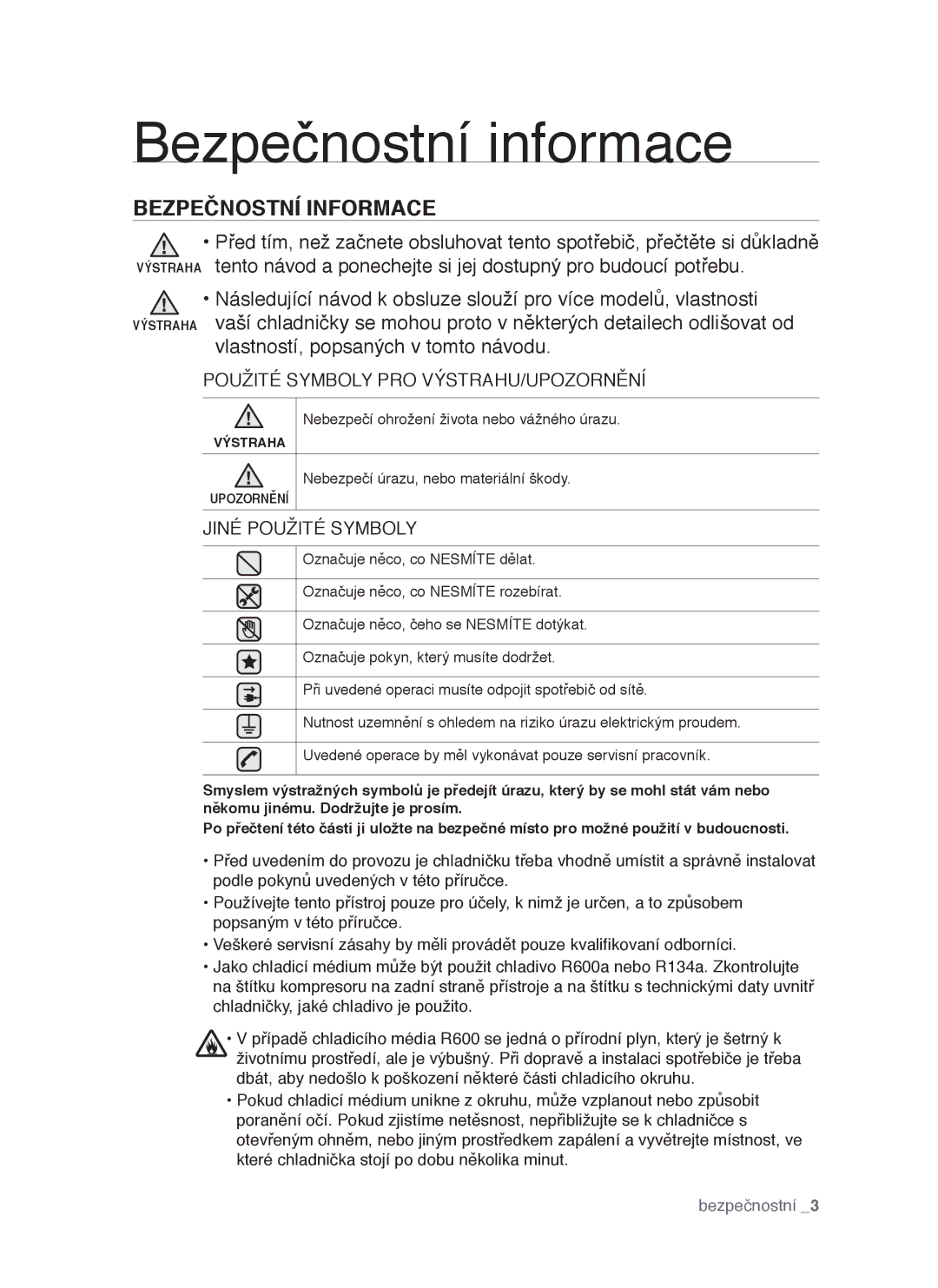 Samsung RSH1DTIS1/XEH, RSH1DTSW1/XEH, RSH1FTIS1/XEH, RSH1NTPE1/XEH manual Bezpečnostní informace, Bezpečnostní Informace 