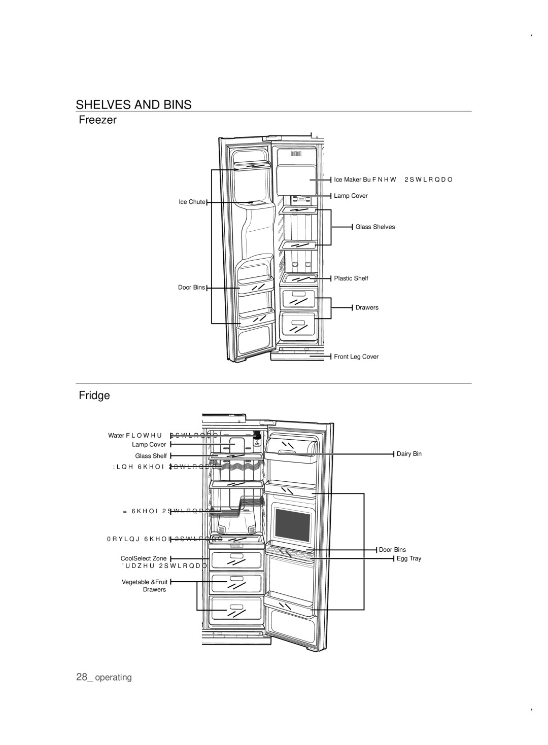 Samsung RSH1FBPE1/XAG, RSH1ZTPE1/XAG manual SHELVEs anD Bins, Freezer, Fridge 