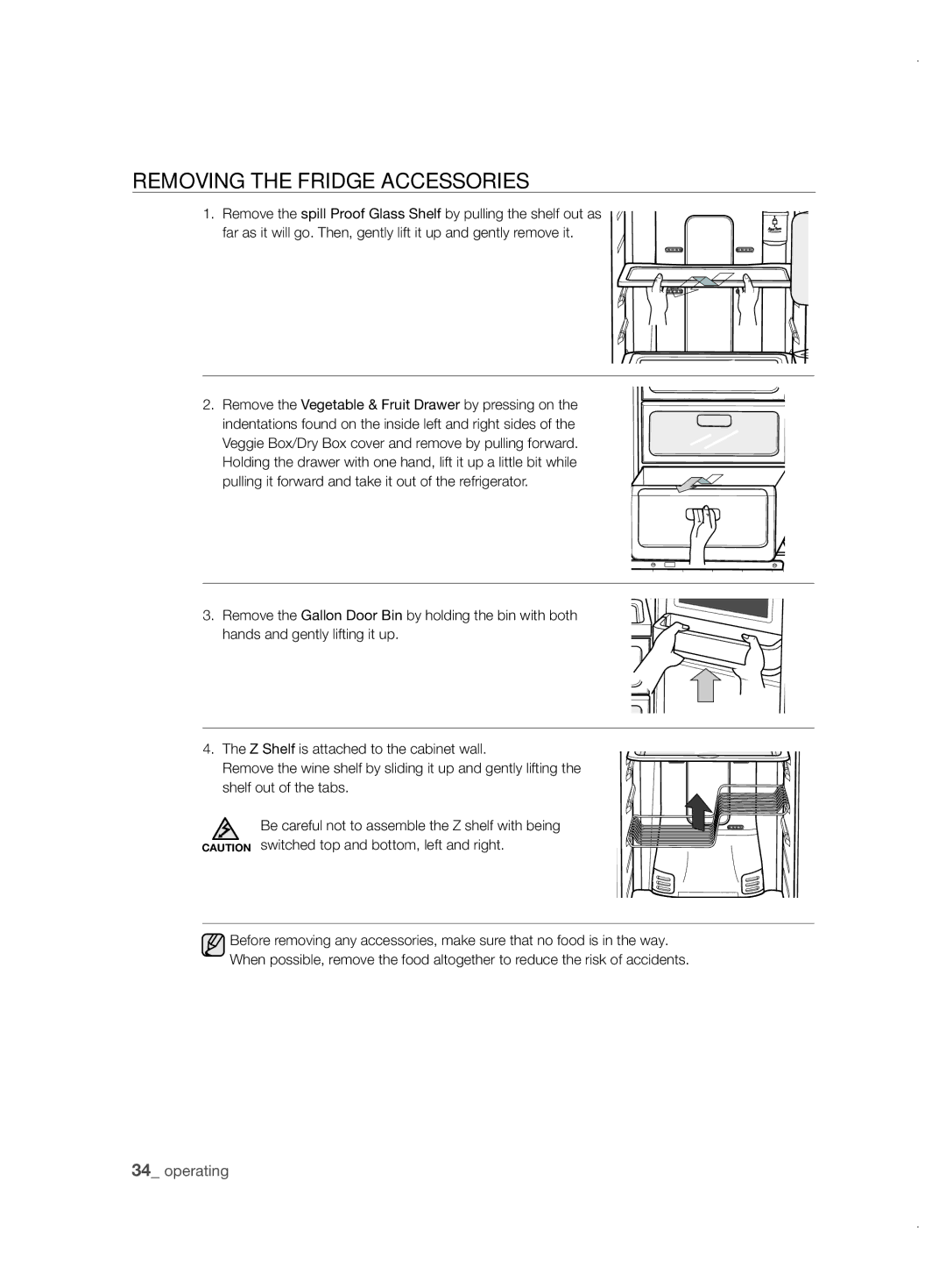 Samsung RSH1FBPE1/XAG, RSH1ZTPE1/XAG manual REMoVing tHE friDgE aCCEssoriEs 