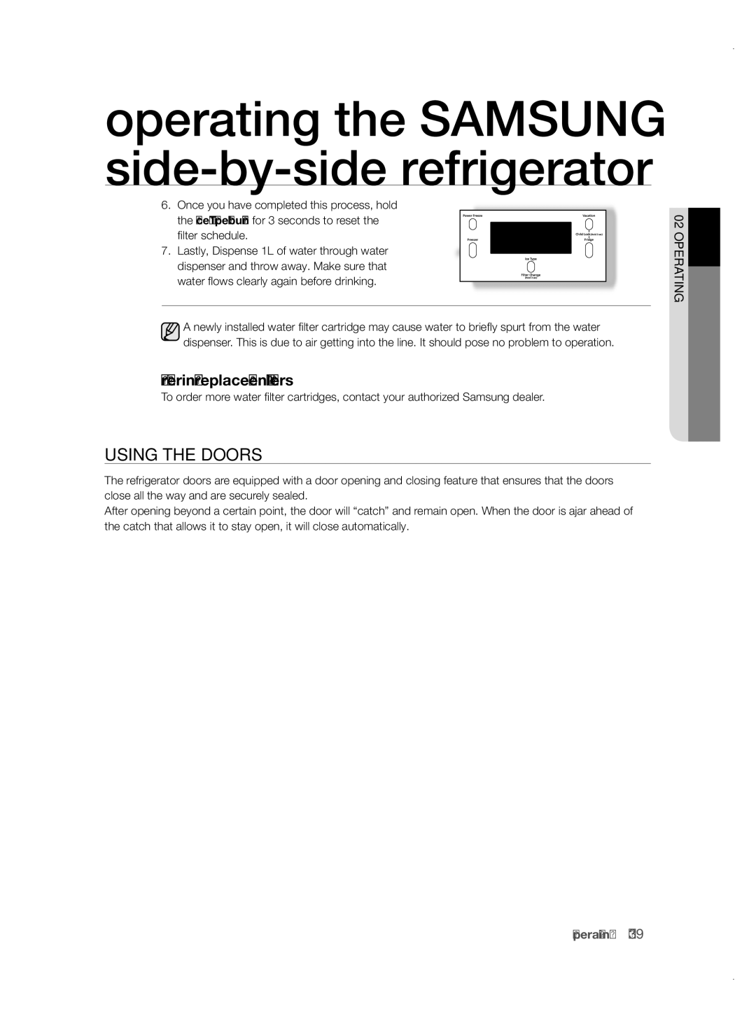 Samsung RSH1ZTPE1/XAG, RSH1FBPE1/XAG manual Using tHE Doors, Ordering replacement filters 