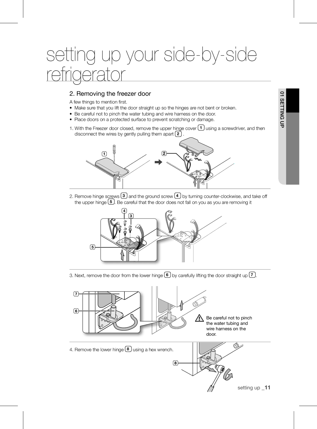 Samsung RSH1FEIS1/XEH manual Removing the freezer door 