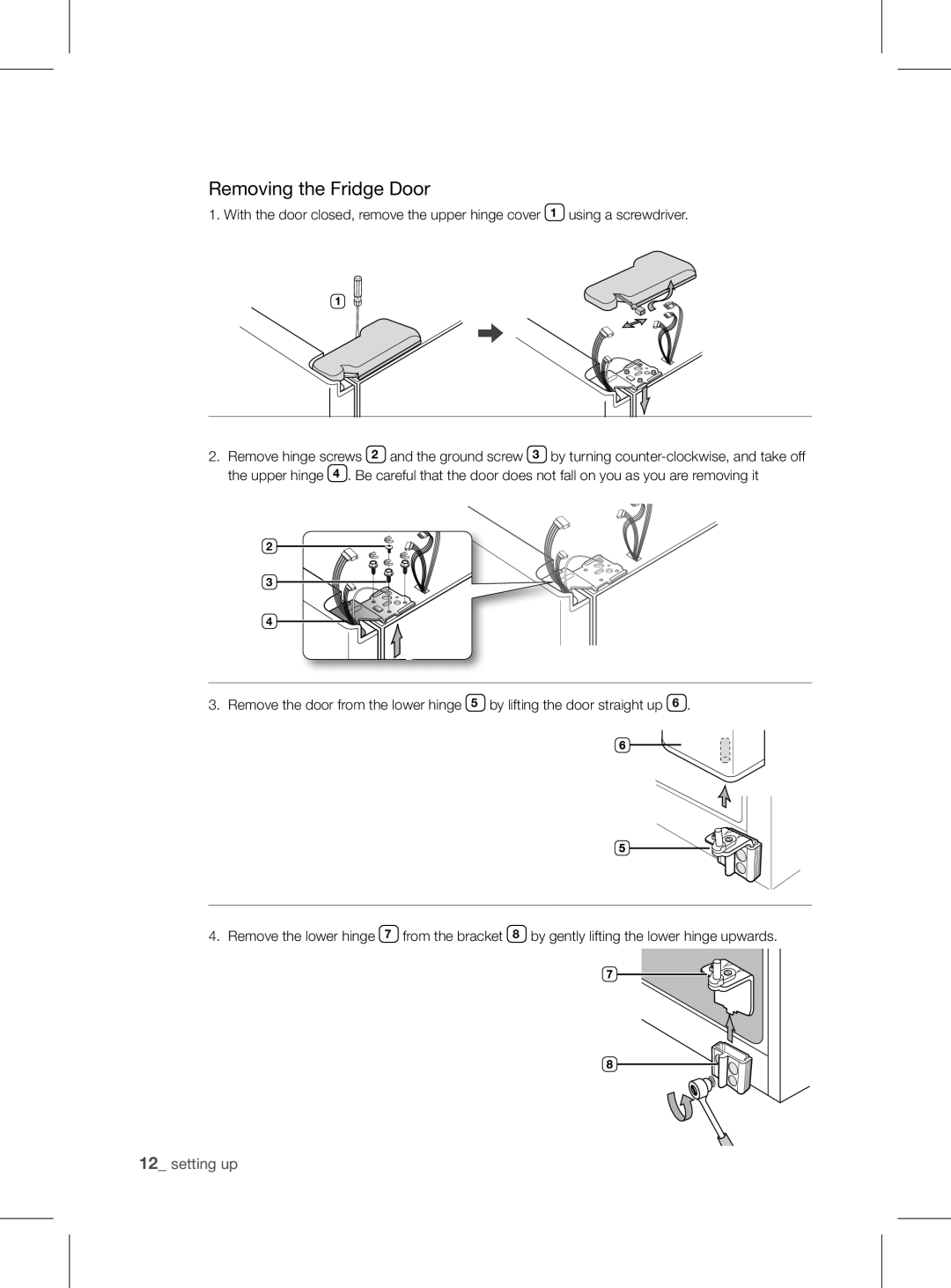 Samsung RSH1FEIS1/XEH manual Removing the Fridge Door 