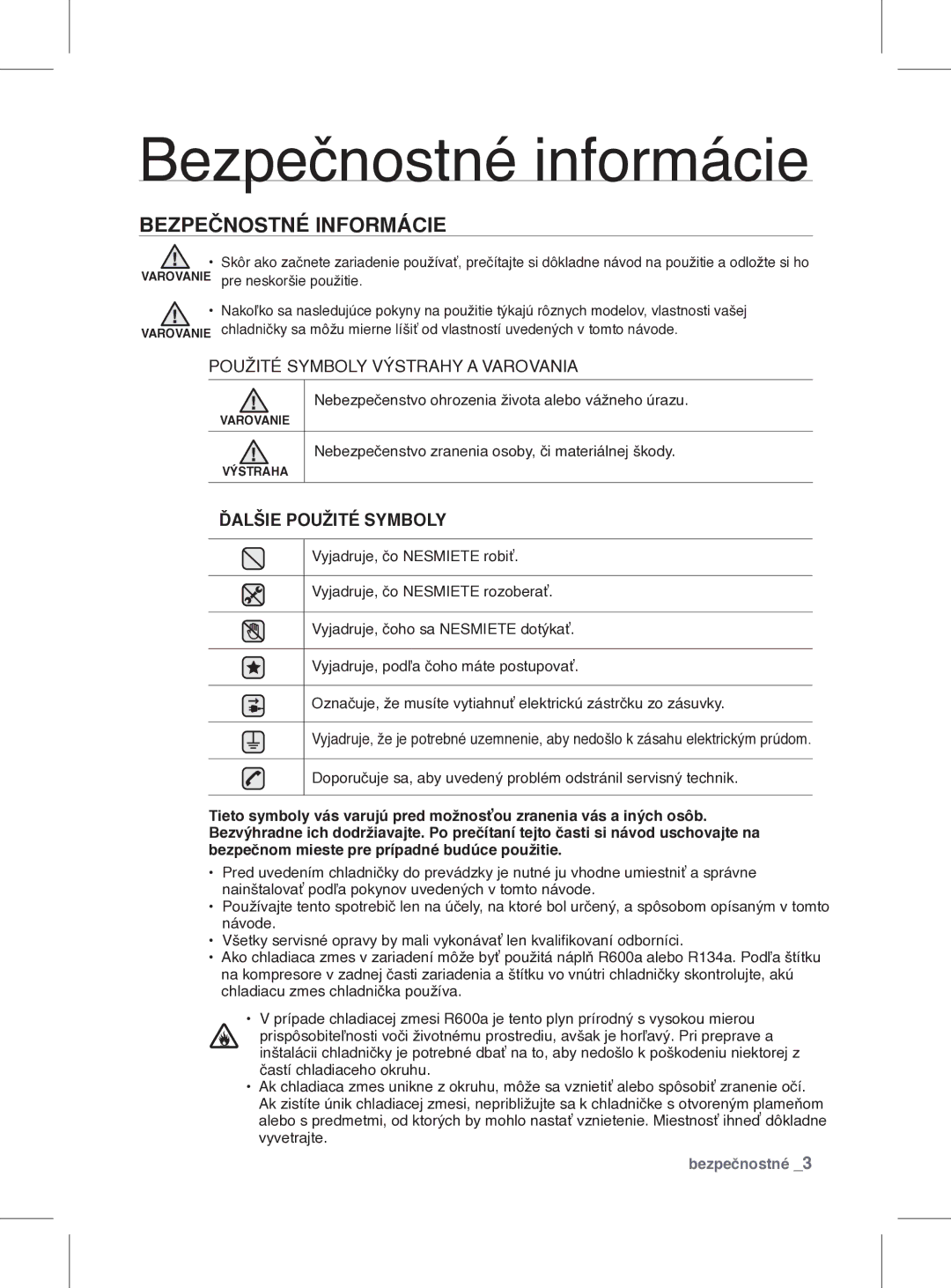 Samsung RSH1FEIS1/XEH manual Bezpečnostné informácie, Bezpečnostné Informácie 