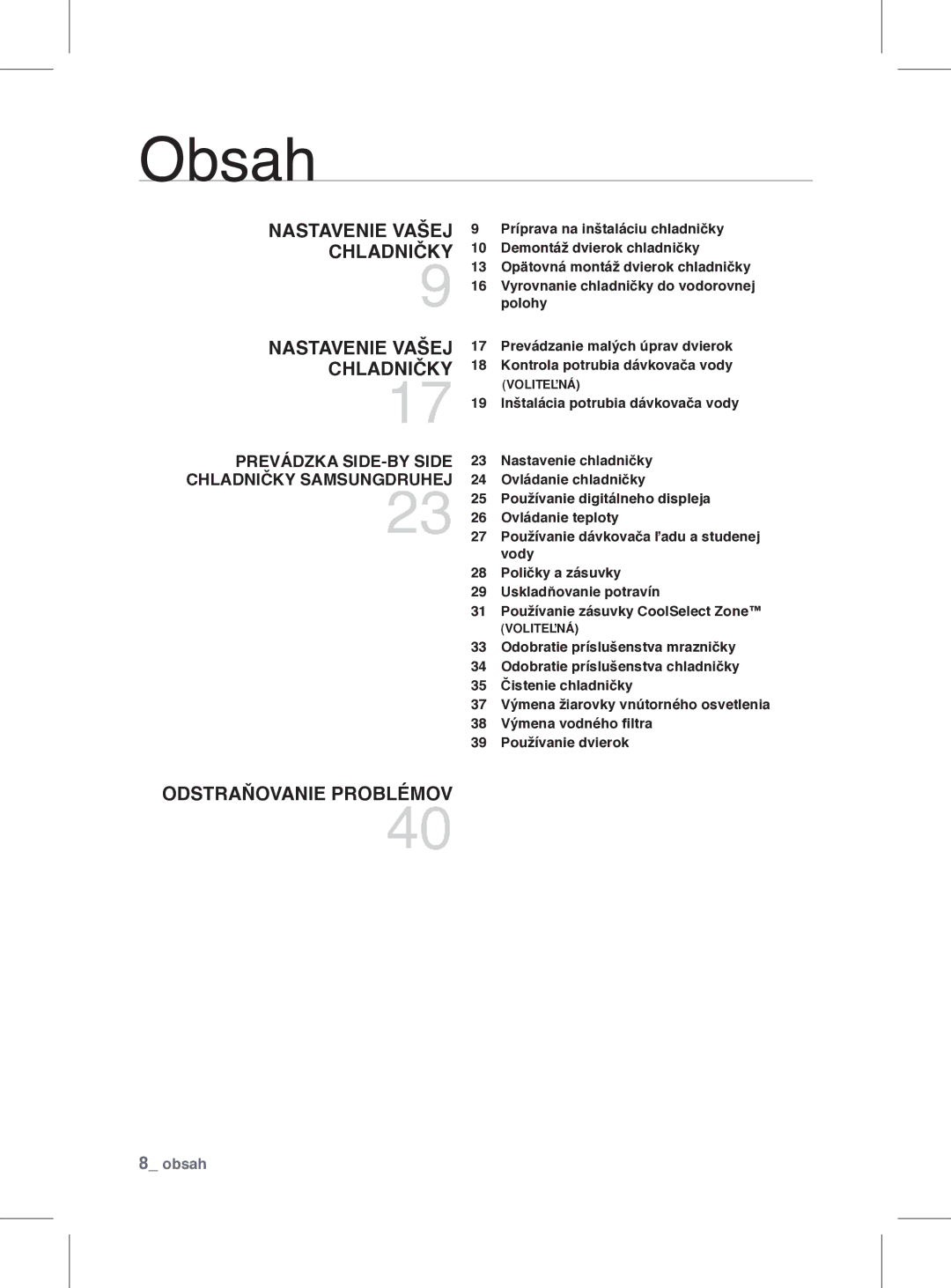 Samsung RSH1FEIS1/XEH manual Nastavenie Vašej CHLADNIČKY9 CHLADNIČKY17 