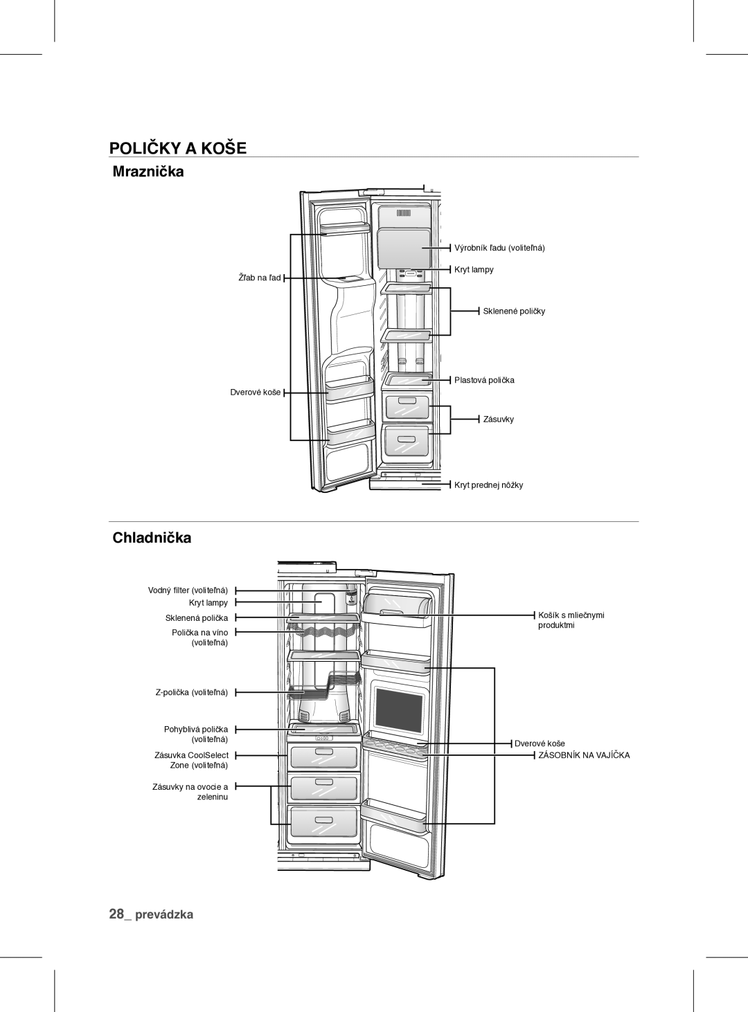 Samsung RSH1FEIS1/XEH manual Poličky a Koše, Mraznička 