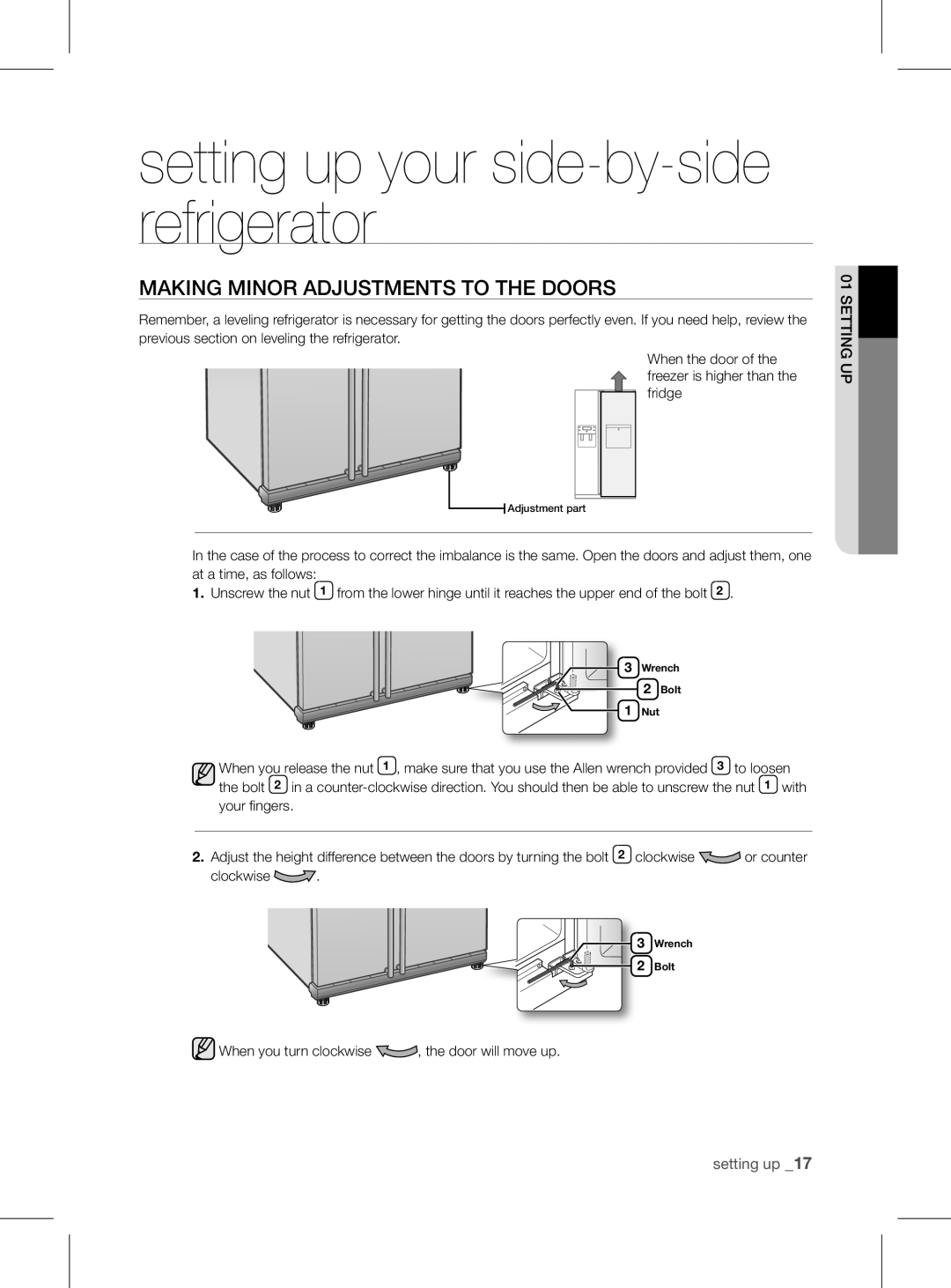 Samsung RSH1FEIS1/XEH manual MaKing Minor aDJustMEnts to tHE Doors 