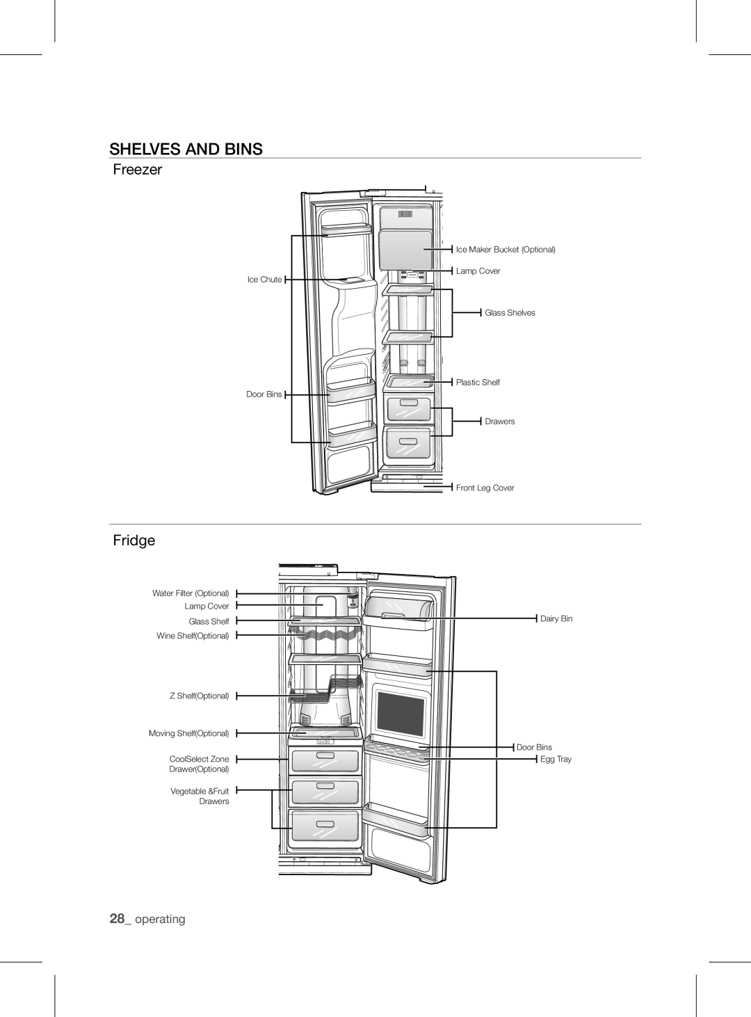 Samsung RSH1FEIS1/XEH manual SHELVEs anD Bins, Freezer, Fridge 