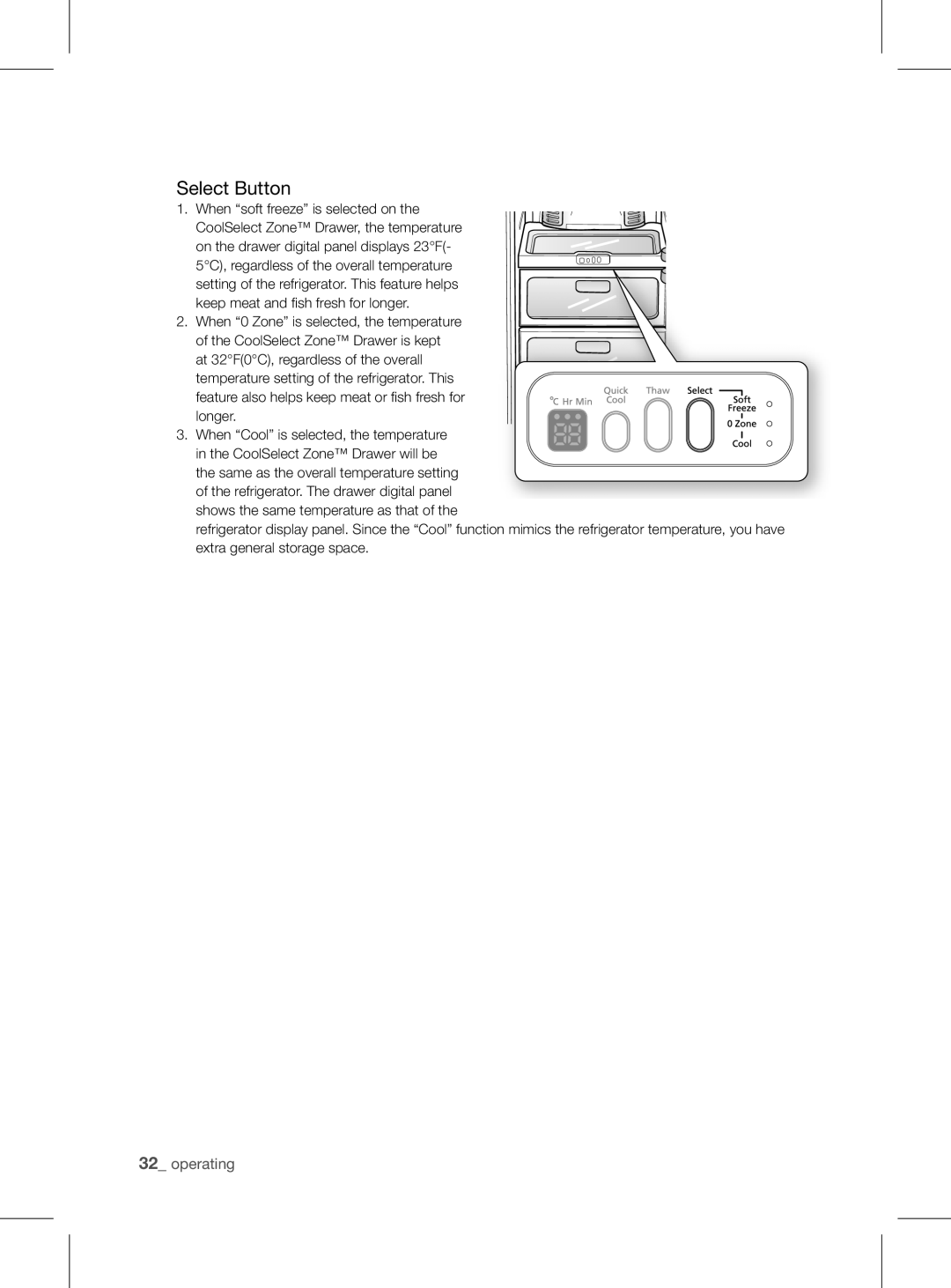 Samsung RSH1FEIS1/XEH manual Select Button 