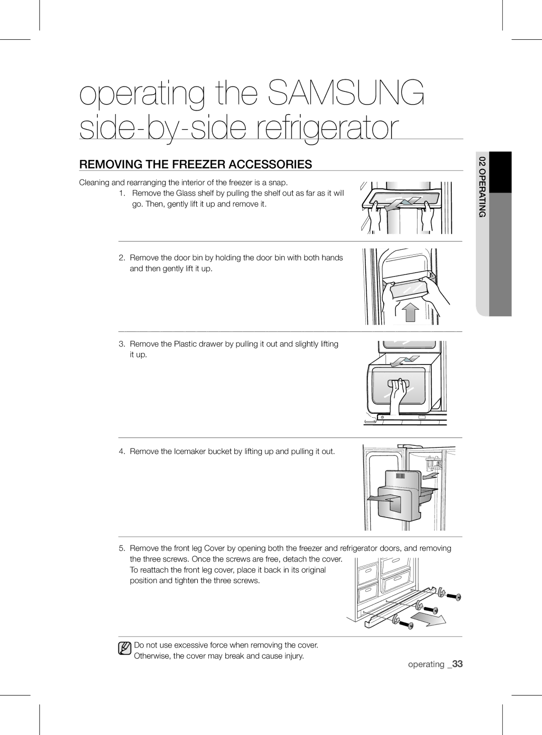 Samsung RSH1FEIS1/XEH manual REMoVing tHE frEEZEr aCCEssoriEs 