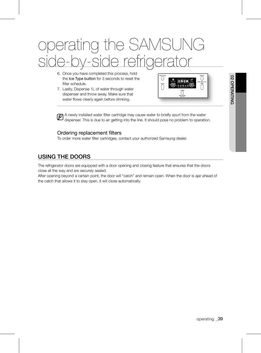 Samsung RSH1FEIS1/XEH manual Using tHE Doors, Ordering replacement filters 