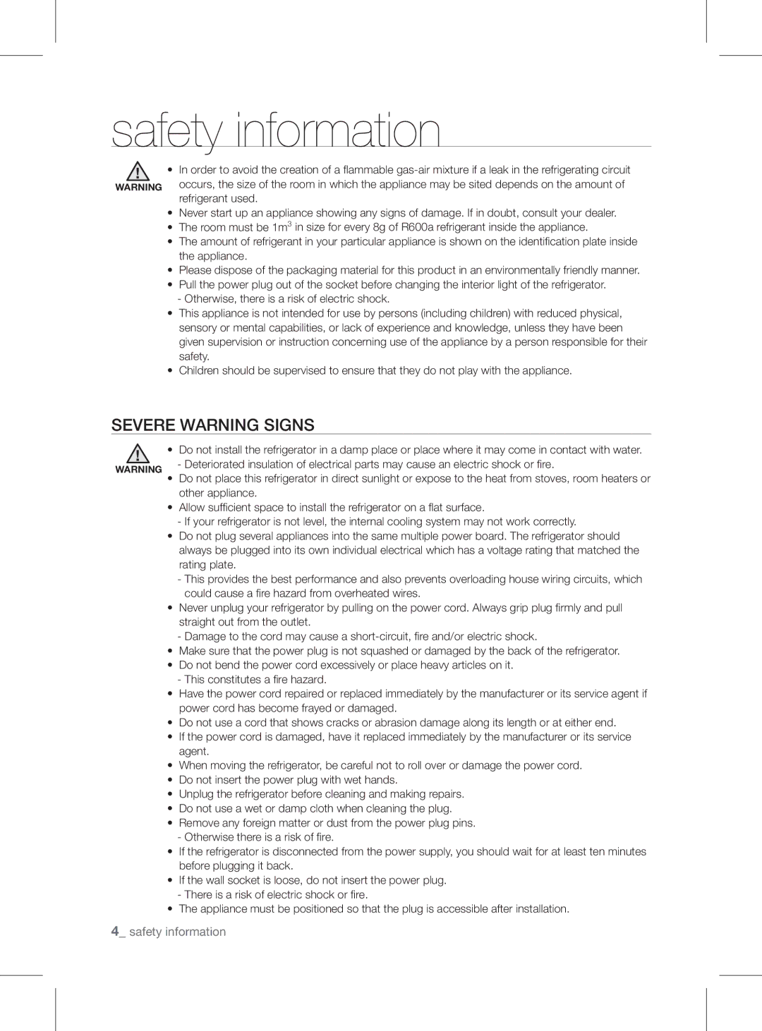 Samsung RSH1FEIS1/XEH manual SEVErE warning signs, Rating plate 