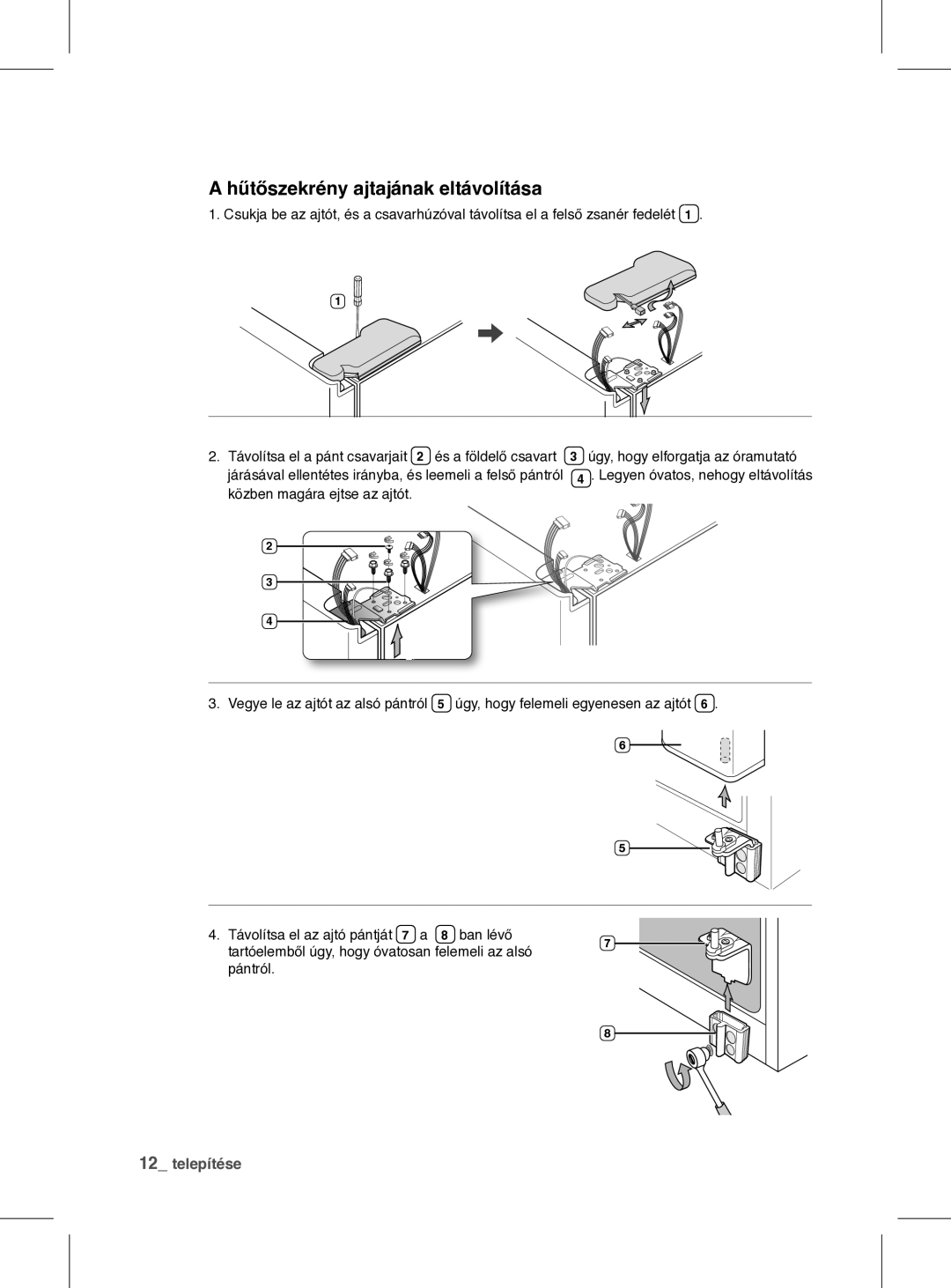 Samsung RSH1FEIS1/XEH manual Hűtőszekrény ajtajának eltávolítása 