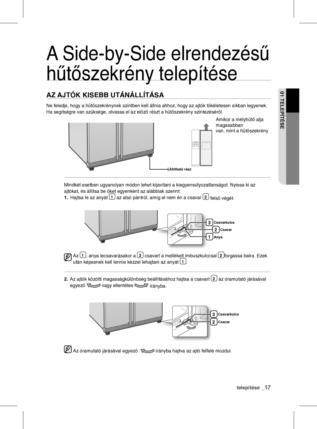 Samsung RSH1FEIS1/XEH manual AZ Ajtók Kisebb Utánállítása 