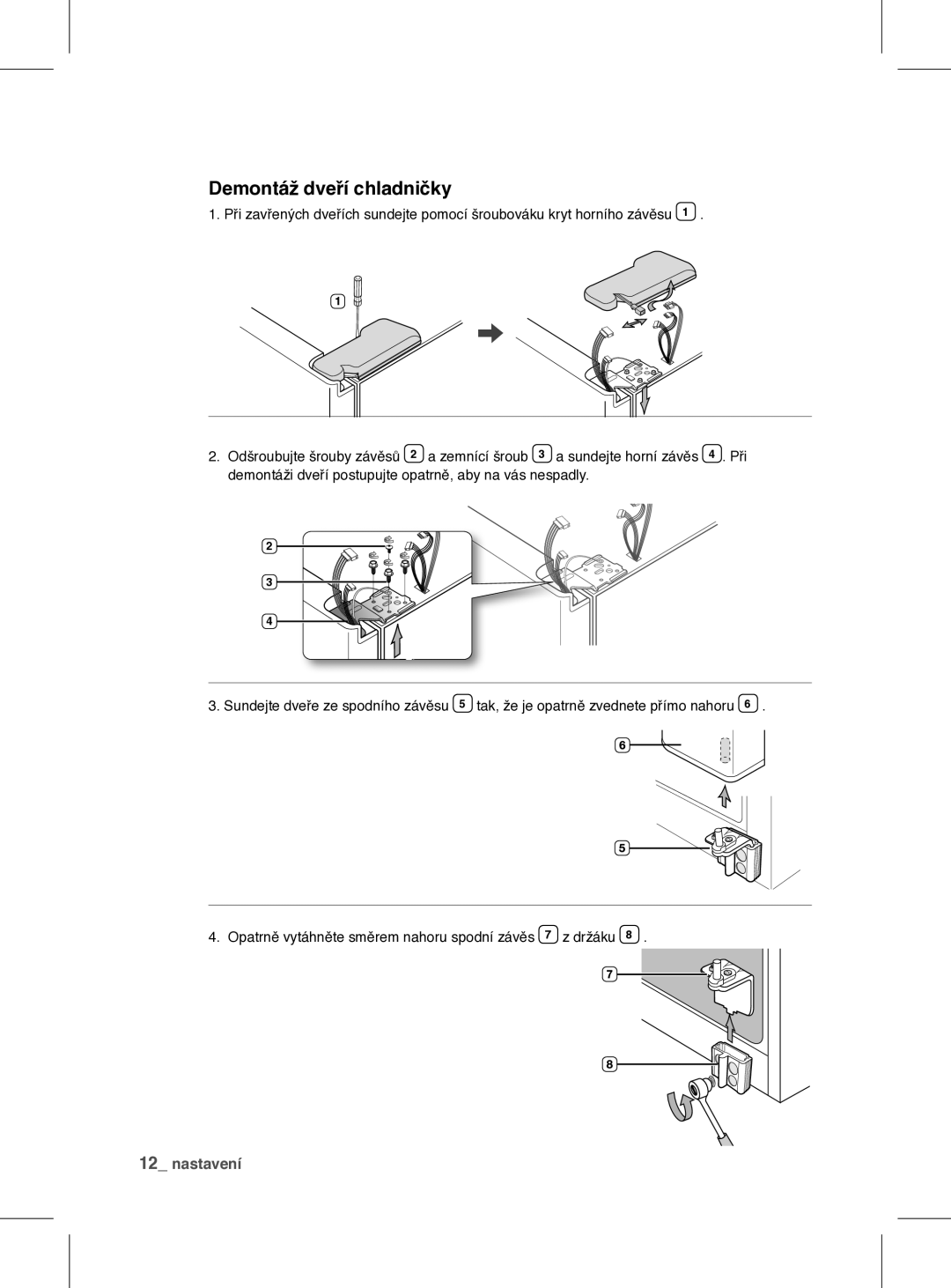 Samsung RSH1FEIS1/XEH manual Demontáž dveří chladničky 