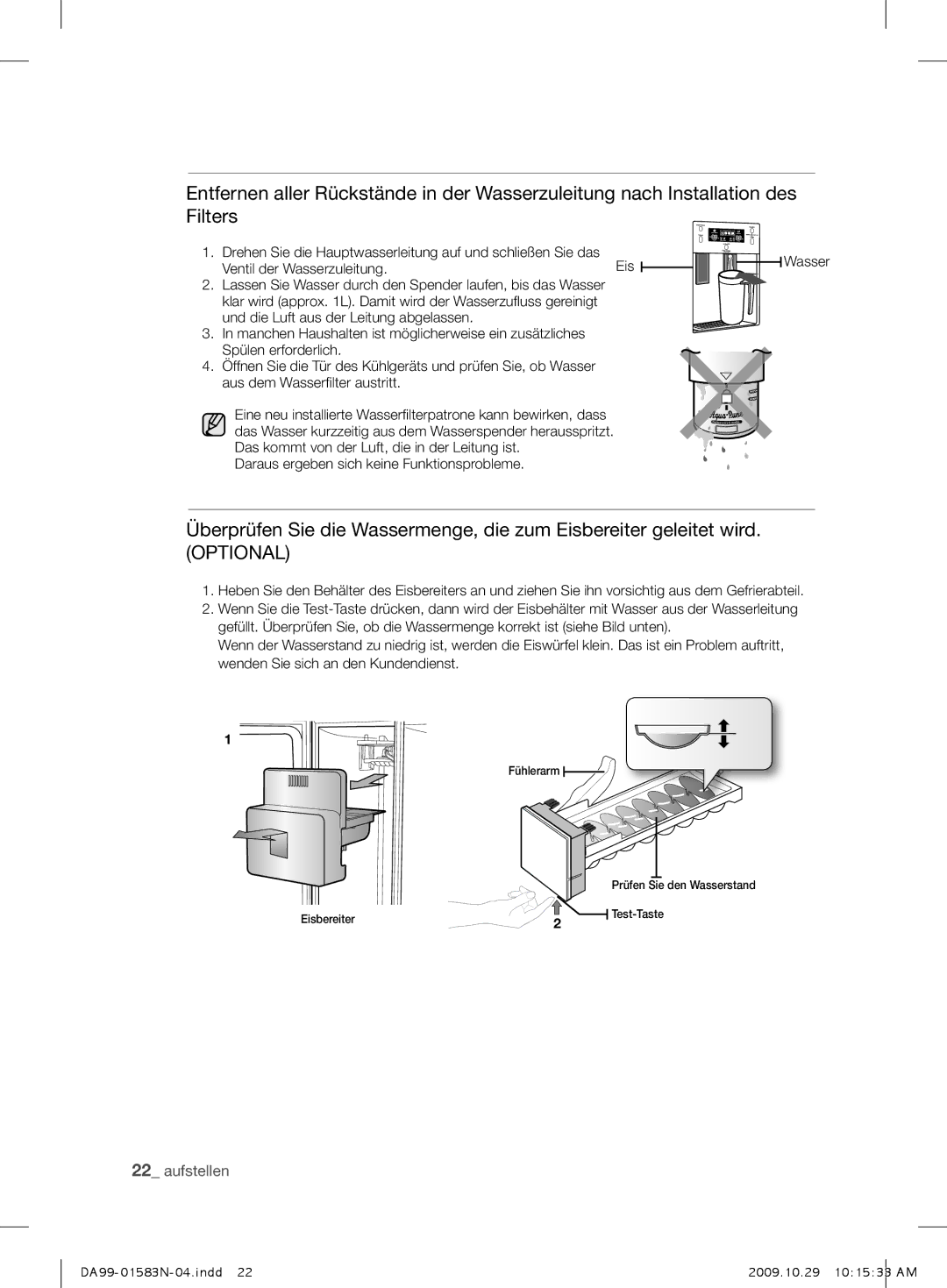 Samsung RSH1DBPE1/XEG, RSH1FHPE1/XEG manual Ventil der Wasserzuleitung, Daraus ergeben sich keine Funktionsprobleme Wasser 