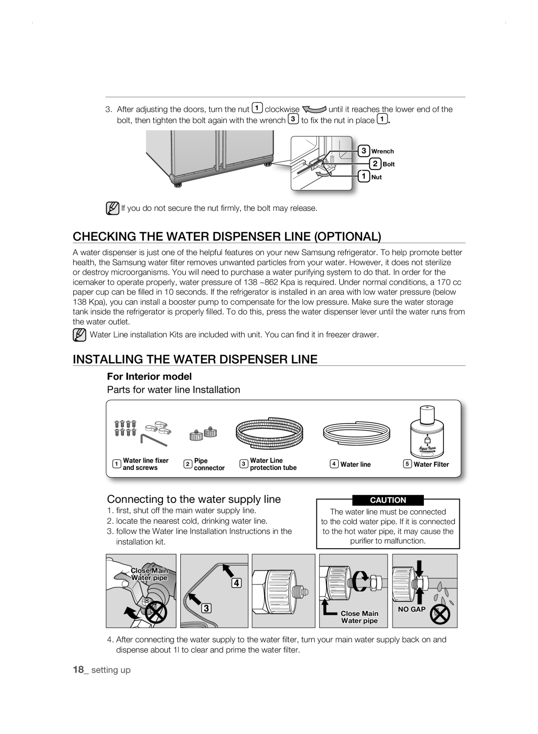 Samsung RSH1FLMR1/TAC, RSH1FLMR1/ZAM manual CHECKing tHE watEr DisPEnsEr LinE oPtionaL, InstaLLing tHE watEr DisPEnsEr LinE 