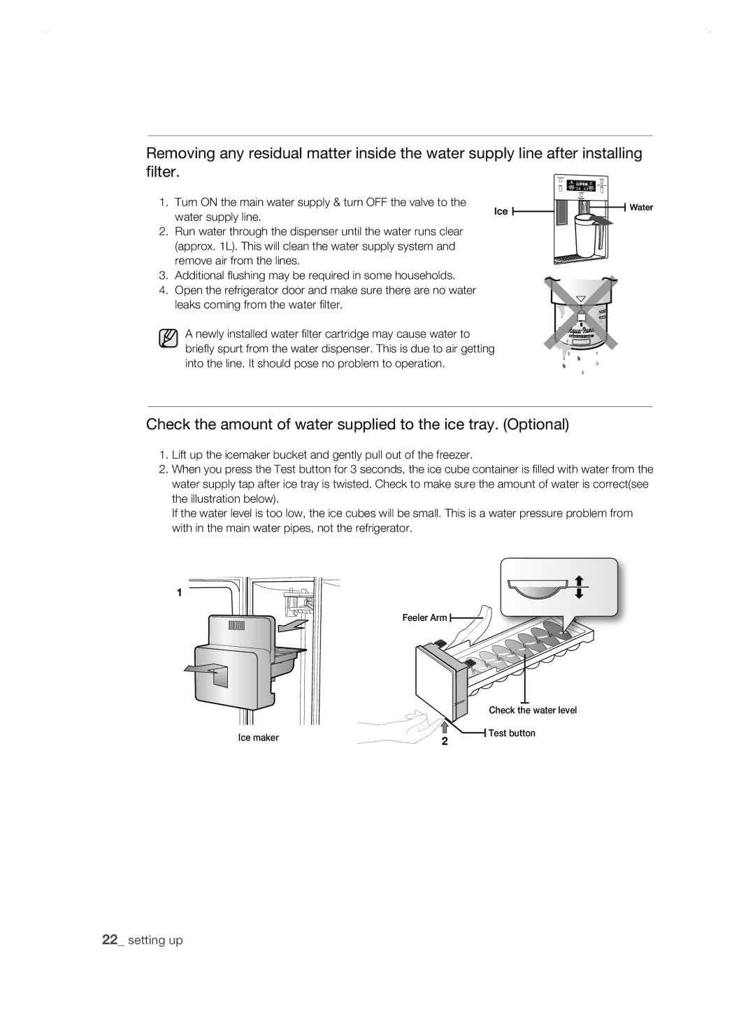 Samsung RSH3FTPE1/MTR, RSH1FLMR1/ZAM, RSH1FLMR1/CHA manual Check the amount of water supplied to the ice tray. Optional 