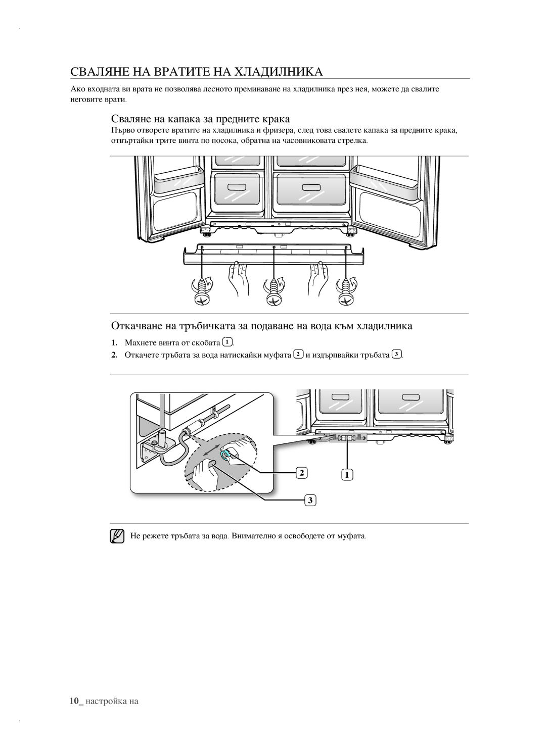 Samsung RSH1FTBP1/BUL, RSH1FTBP1/BWT, RSH1DTPE1/BUL Сваляне НА Вратите НА Хладилника, Сваляне на капака за предните крака 