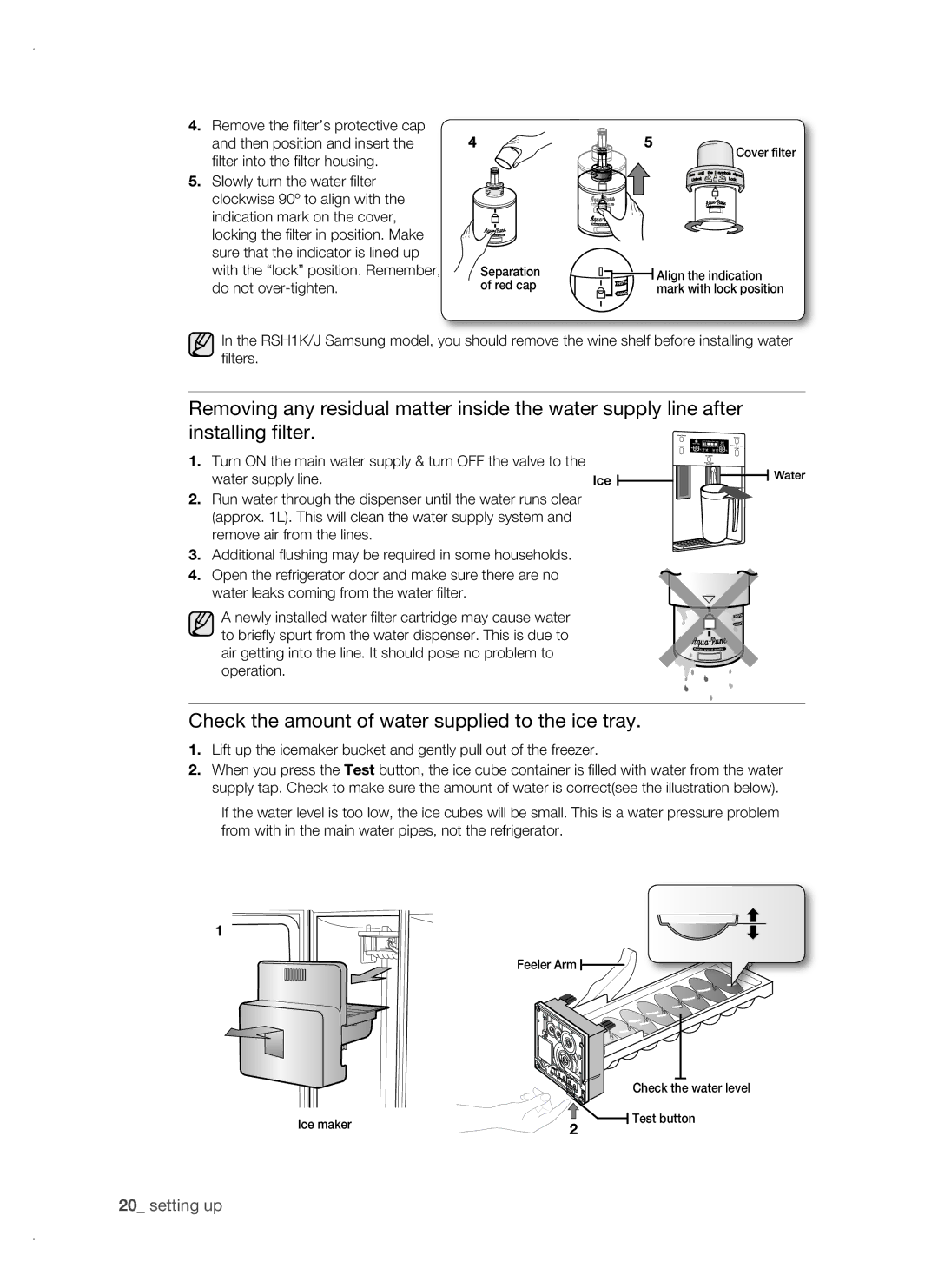 Samsung RSH1FTBP1/BUL, RSH1FTBP1/BWT, RSH1DTPE1/BUL, RSH1FBPE1/BUL manual Check the amount of water supplied to the ice tray 