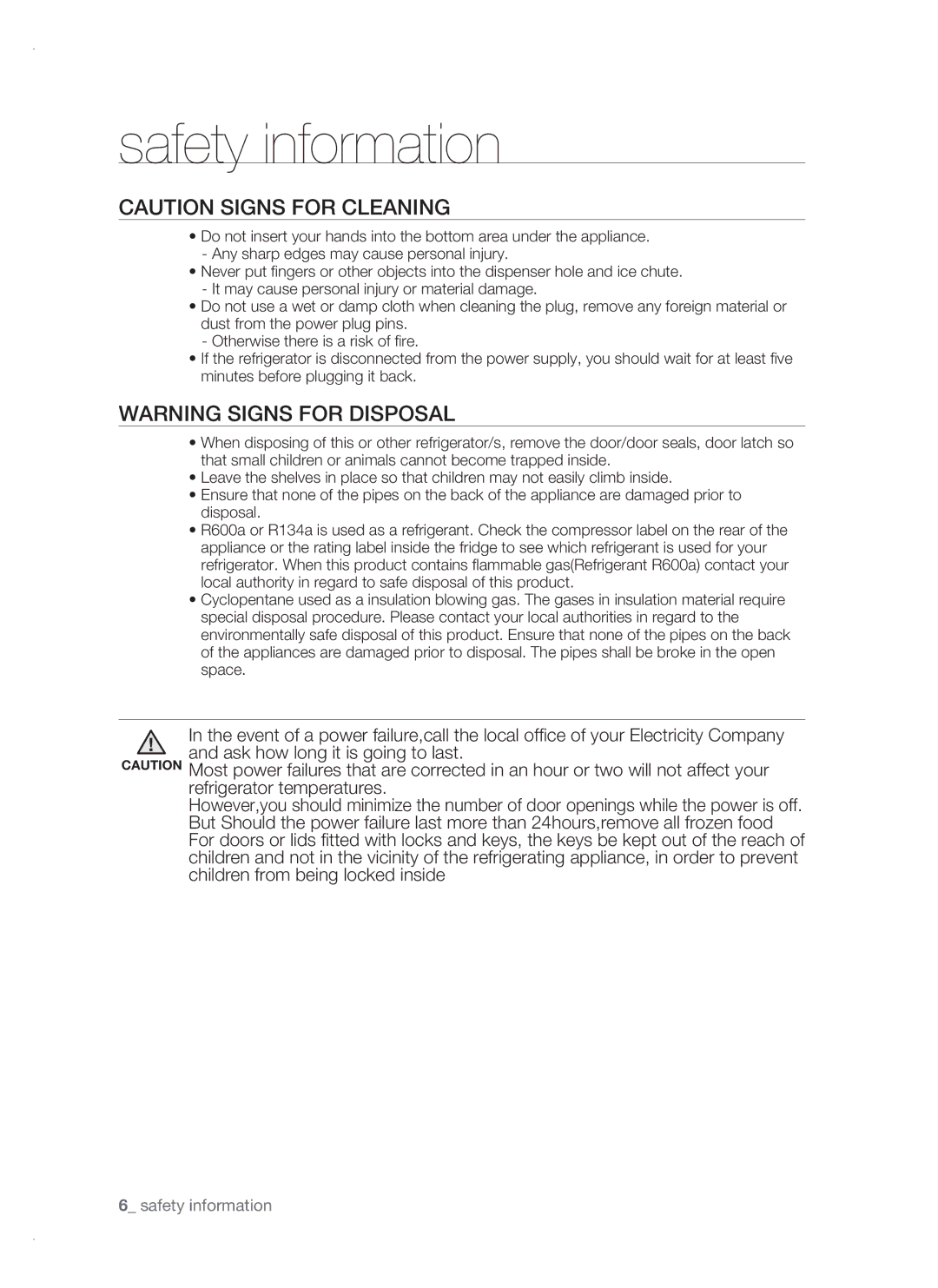 Samsung RSH1FTBP1/BWT, RSH1FTBP1/BUL, RSH1DTPE1/BUL, RSH1FBPE1/BUL, RSH1FBIS1/BUL manual Safety information 