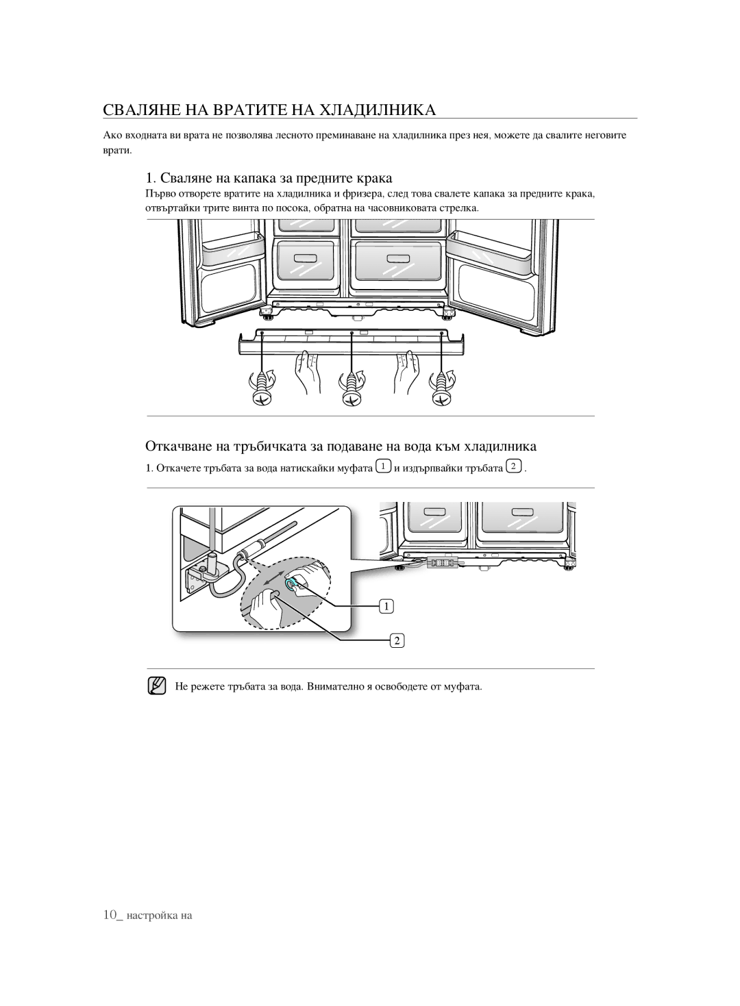 Samsung RSH1KLBG1/BUL, RSH1FTBP1/BUL, RSH1FTBP1/BWT Сваляне НА Вратите НА Хладилника, Сваляне на капака за предните крака 