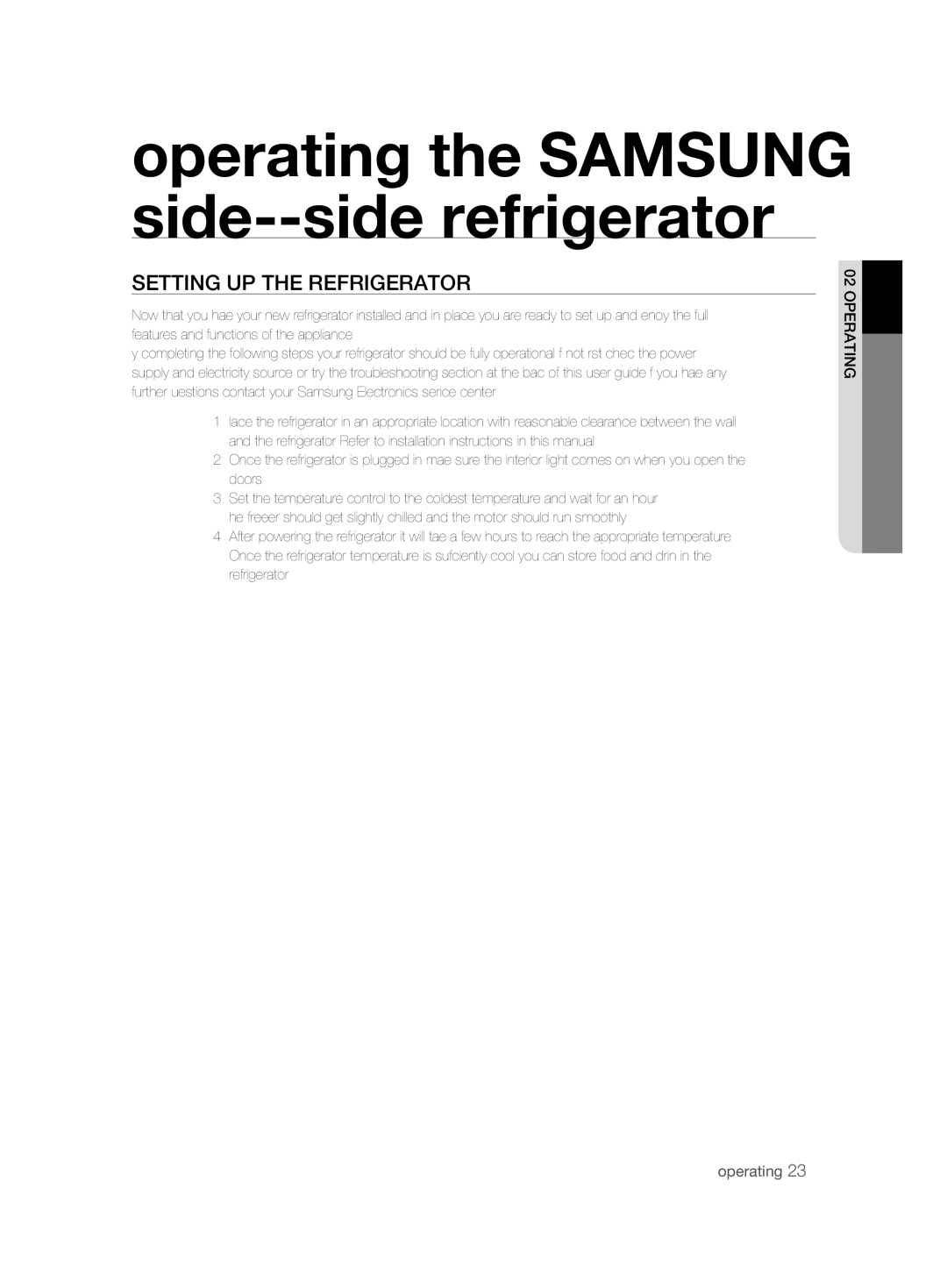 Samsung RSH1FTBP1/BWT, RSH1FTBP1/FAL manual Operating the Samsung side-by-side refrigerator, SEtting uP tHE rEfrigErator 