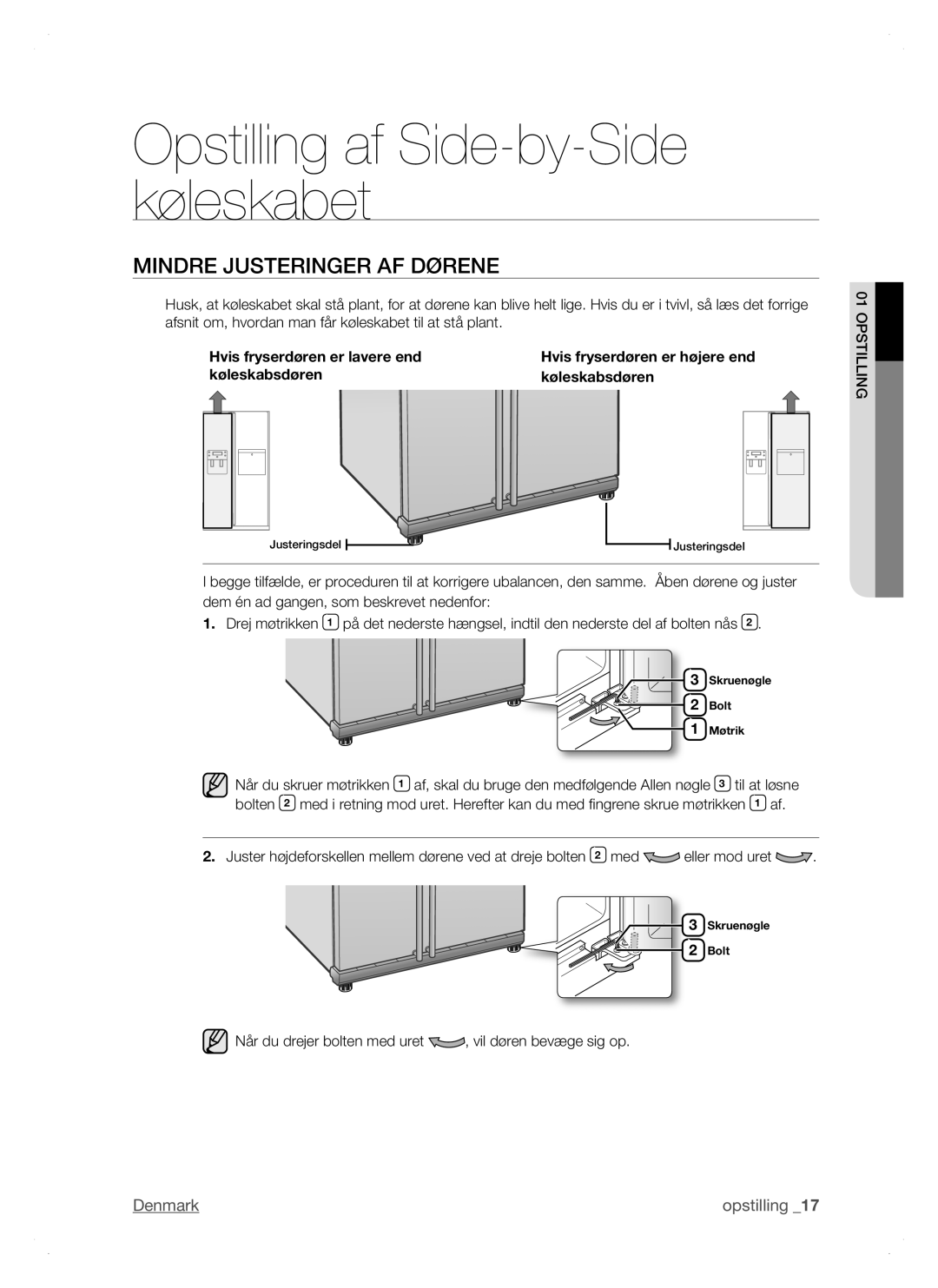 Samsung RSH1JTRS1/XEE, RSH1FTPE1/XEE, RSH1DTSW1/XEE, RSH1NTSW1/XEE, RSH1DTRS1/XEE, RSH1DTPE1/XEE Mindre Justeringer AF Dørene 