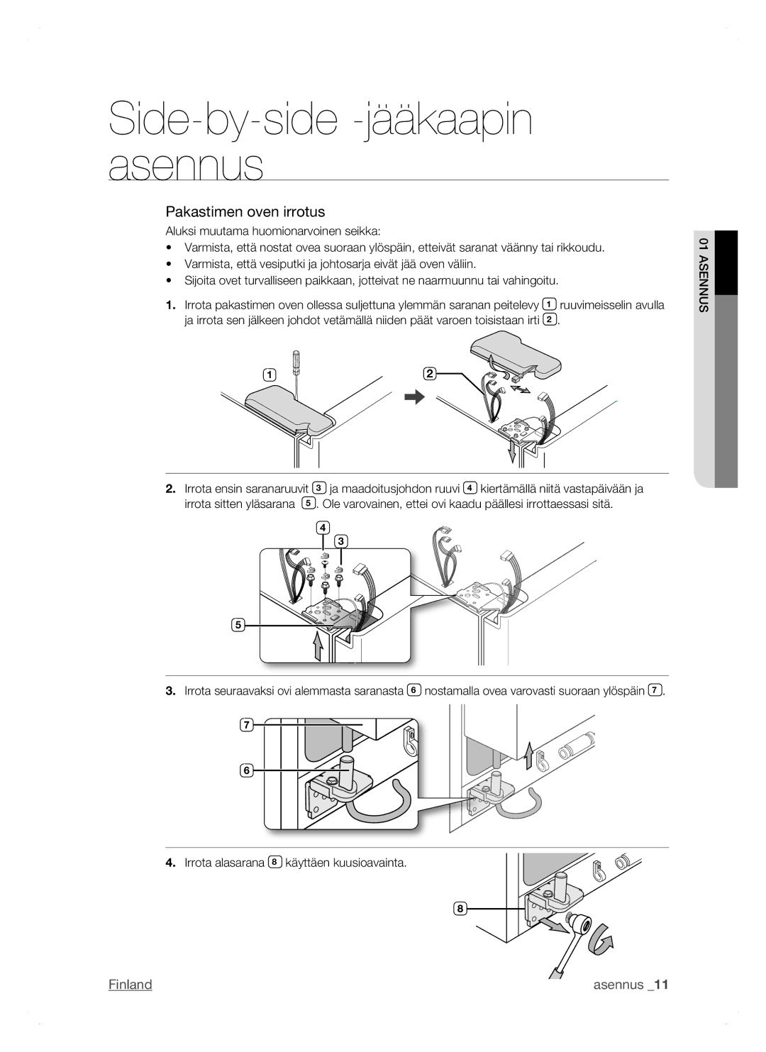 Samsung RSH1JTRS1/XEE, RSH1FTPE1/XEE, RSH1DTSW1/XEE, RSH1NTSW1/XEE, RSH1DTRS1/XEE, RSH1DTPE1/XEE manual Pakastimen oven irrotus 