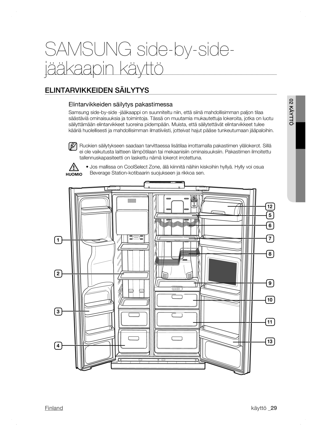 Samsung RSH1JTRS1/XEE, RSH1FTPE1/XEE, RSH1DTSW1/XEE manual Elintarvikkeiden Säilytys, Elintarvikkeiden säilytys pakastimessa 