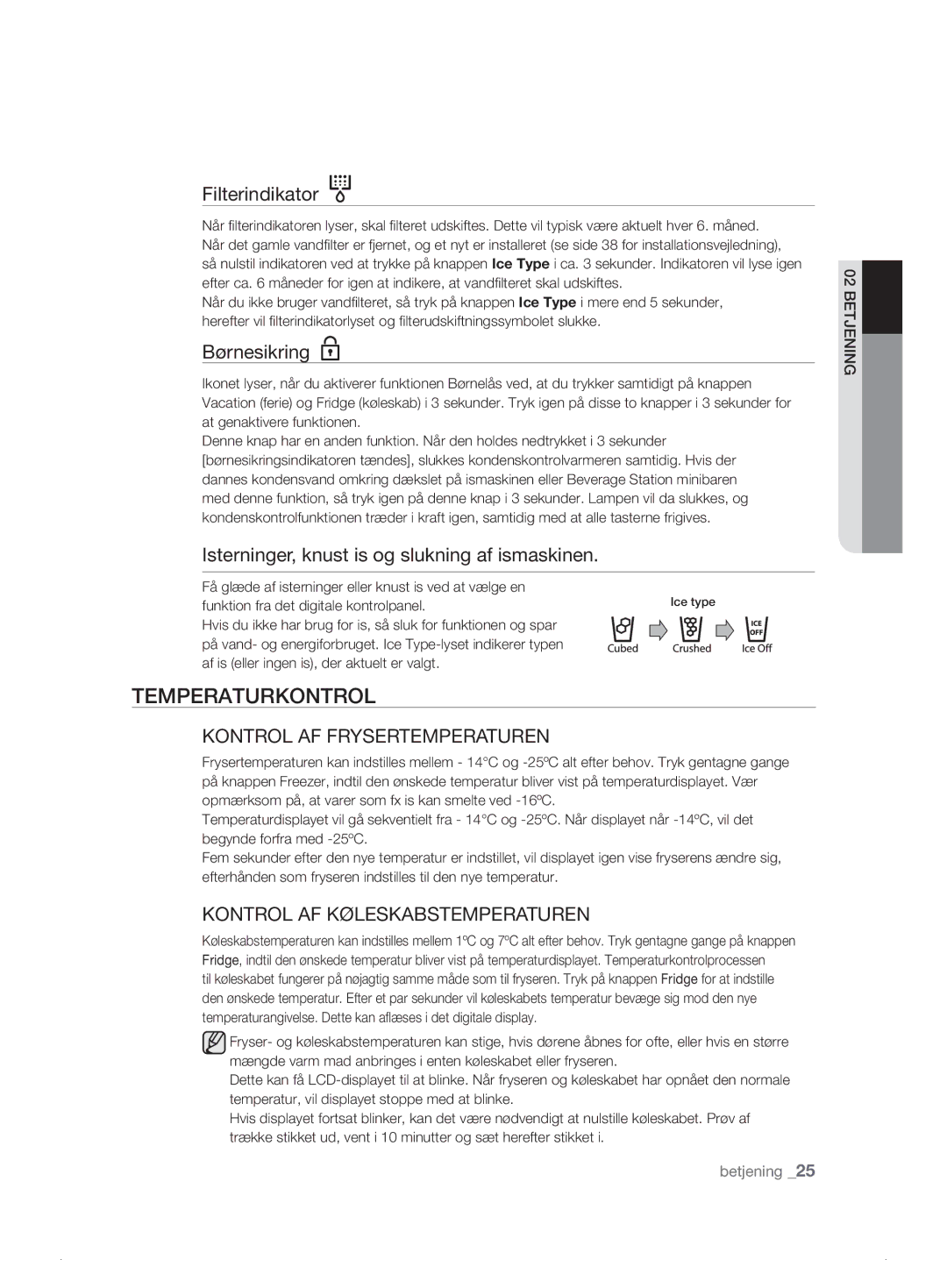 Samsung RSH1DKSW1/XEE, RSH1FTPE1/XEE, RSH1FKPE1/XEE, RSH1DASW1/XEE, RSH1DBRS1/XEE, RSH1DTSW1/XEE manual Temperaturkontrol 