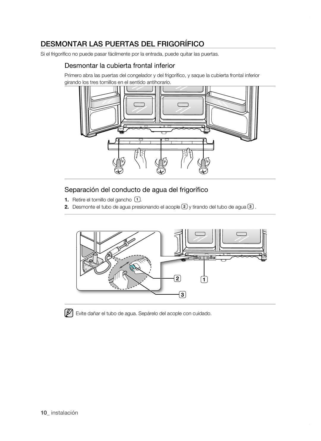 Samsung RSH1DHSW1/XES, RSH1FTPE1/XEP manual Desmontar LAS Puertas DEL Frigorífico, Desmontar la cubierta frontal inferior 