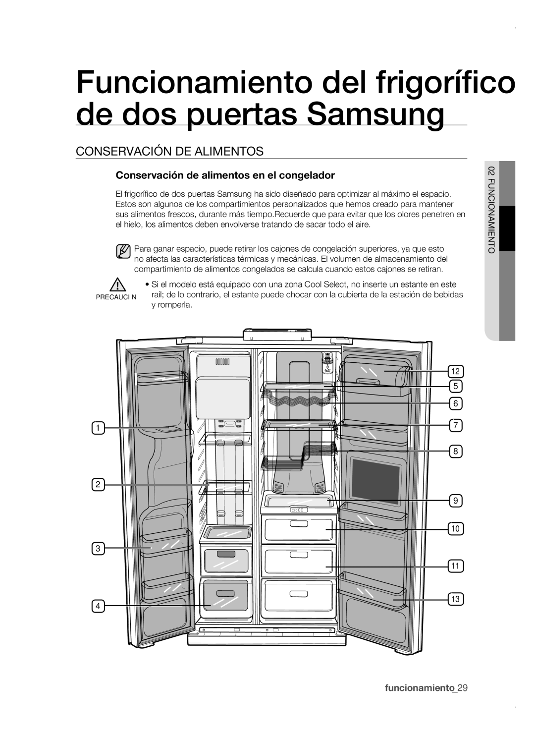 Samsung RSH1FBSW1/XES, RSH1FTPE1/XEP, RSH1FBRS1/XES Conservación DE Alimentos, Conservación de alimentos en el congelador 