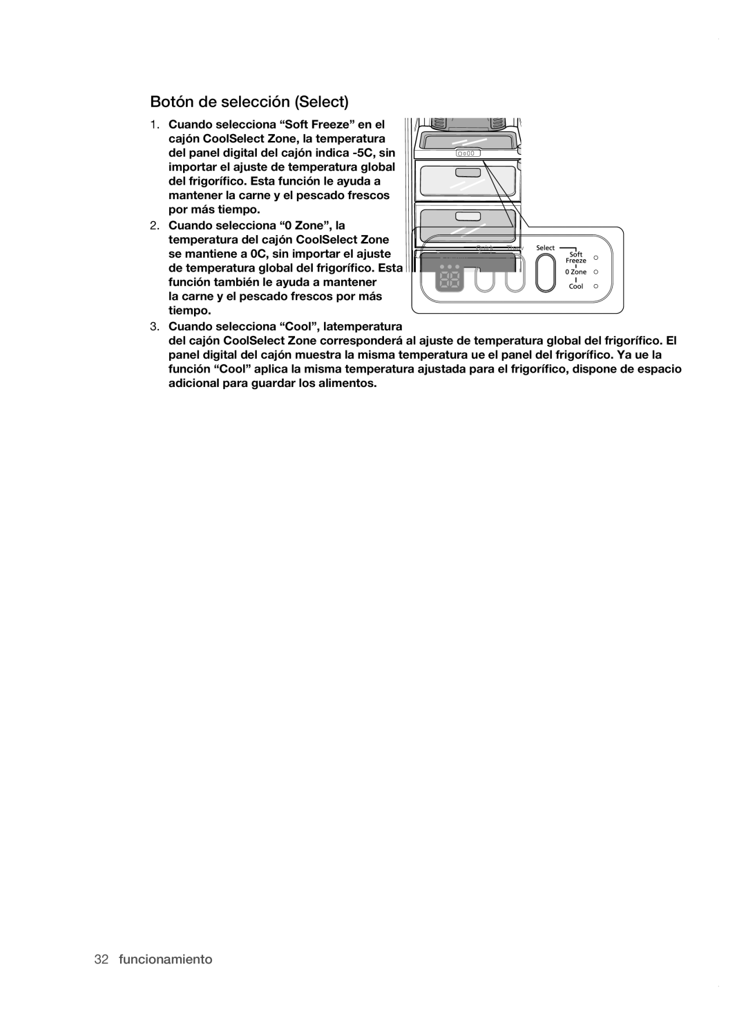 Samsung RSH1DTPE1/XEP, RSH1FTPE1/XEP, RSH1FBSW1/XES, RSH1FBRS1/XES, RSH1FBPE1/XES, RSH1DBPE1/XES Botón de selección Select 