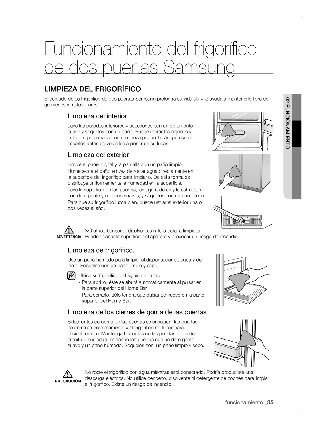 Samsung RSH1FTSW1/XES Limpieza DEL Frigorífico, Limpieza del interior, Limpieza del exterior, Limpieza de frigorífico 