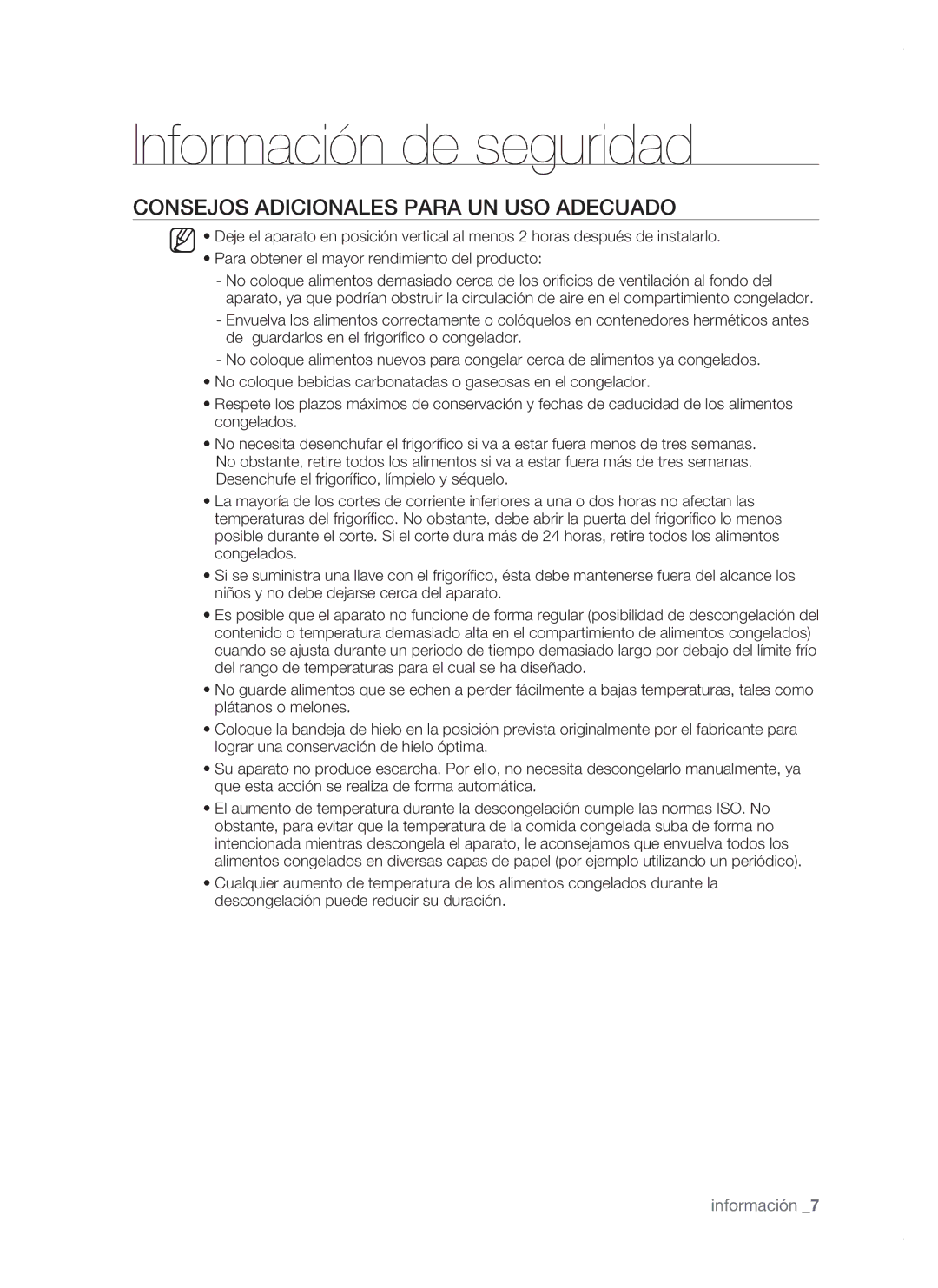 Samsung RSH1FTSW1/XES, RSH1FTPE1/XEP, RSH1FBSW1/XES, RSH1FBRS1/XES, RSH1FBPE1/XES Consejos Adicionales Para UN USO Adecuado 