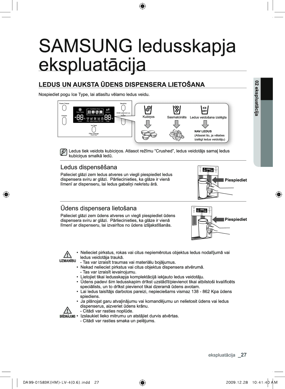 Samsung RS21HNTRS1/BWT, RSH1FTRS1/BWT, RSH1FTIS1/BWT, RSH1FTBP1/BWT manual DA99-01583KHM-LV-40.6.indd 2009.12.28 104140 AM 