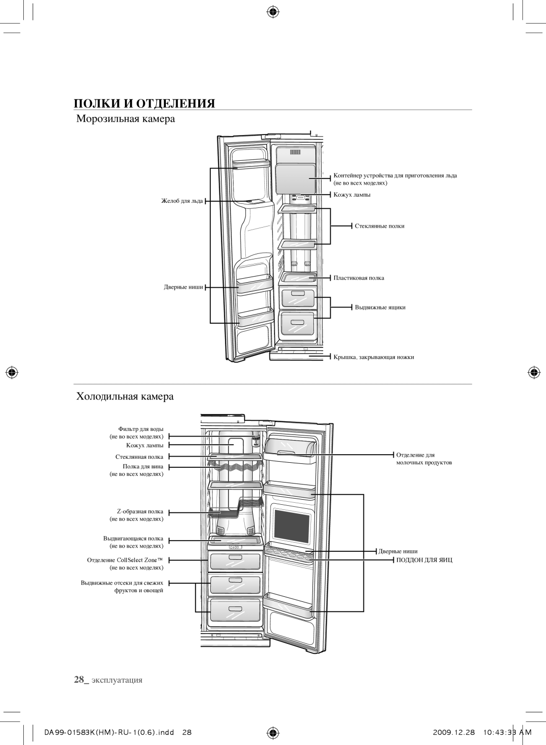 Samsung RSH1NTSW1/BWT, RSH1FTRS1/BWT, RSH1FTIS1/BWT, RSH1FTBP1/BWT Полки И Отделения, Морозильная камера, Холодильная камера 