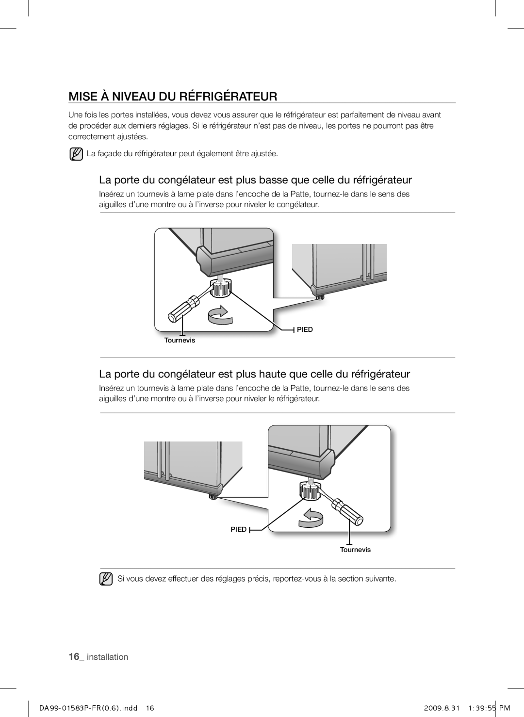 Samsung RSH1DEIS1/XEF, RSH1FTRS1/BWT, RSH1FTMH1/XEF, RSH1FEIS1/XEF, RSH1FTIS1/BWT manual Mise À Niveau DU Réfrigérateur 