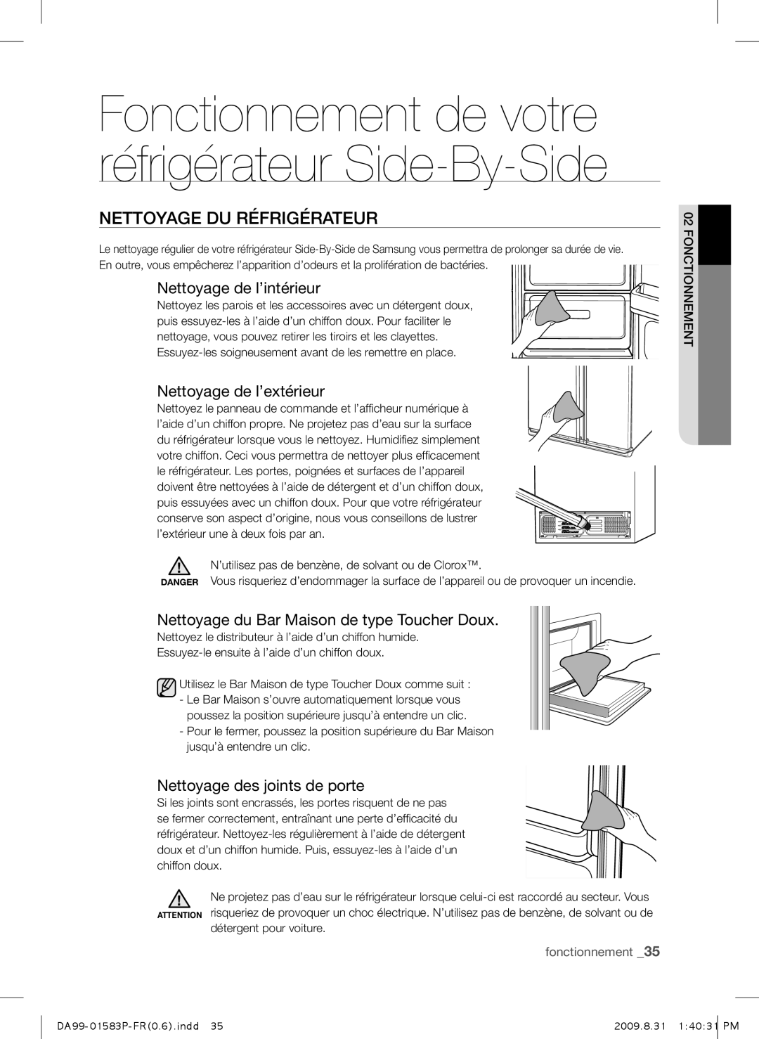 Samsung RSH1DTSW1/XEF, RSH1FTRS1/BWT manual Nettoyage DU Réfrigérateur, Nettoyage de l’intérieur, Nettoyage de l’extérieur 