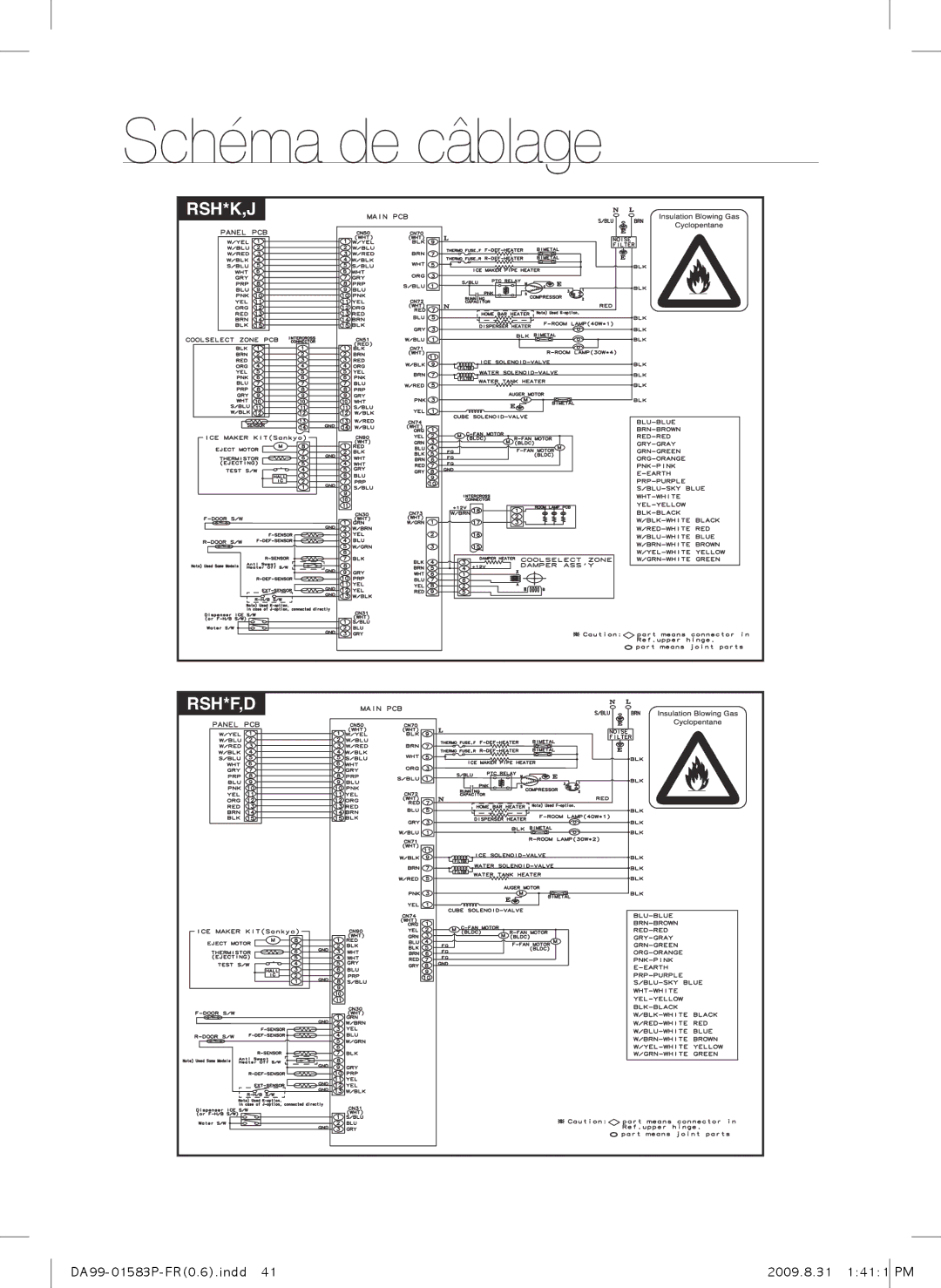 Samsung RSH1JLMR1/XEF, RSH1FTRS1/BWT, RSH1FTMH1/XEF, RSH1FEIS1/XEF, RSH1FTIS1/BWT, RSH1DEIS1/XEF manual Schéma de câblage 