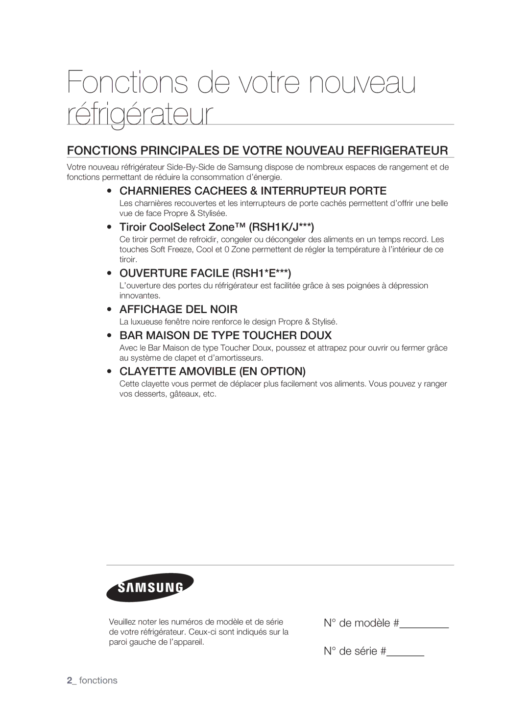 Samsung RSH1FTSW1/XEF, RSH1FTRS1/BWT Fonctions Principales DE Votre Nouveau Refrigerateur, Tiroir CoolSelect Zone RSH1K/J 