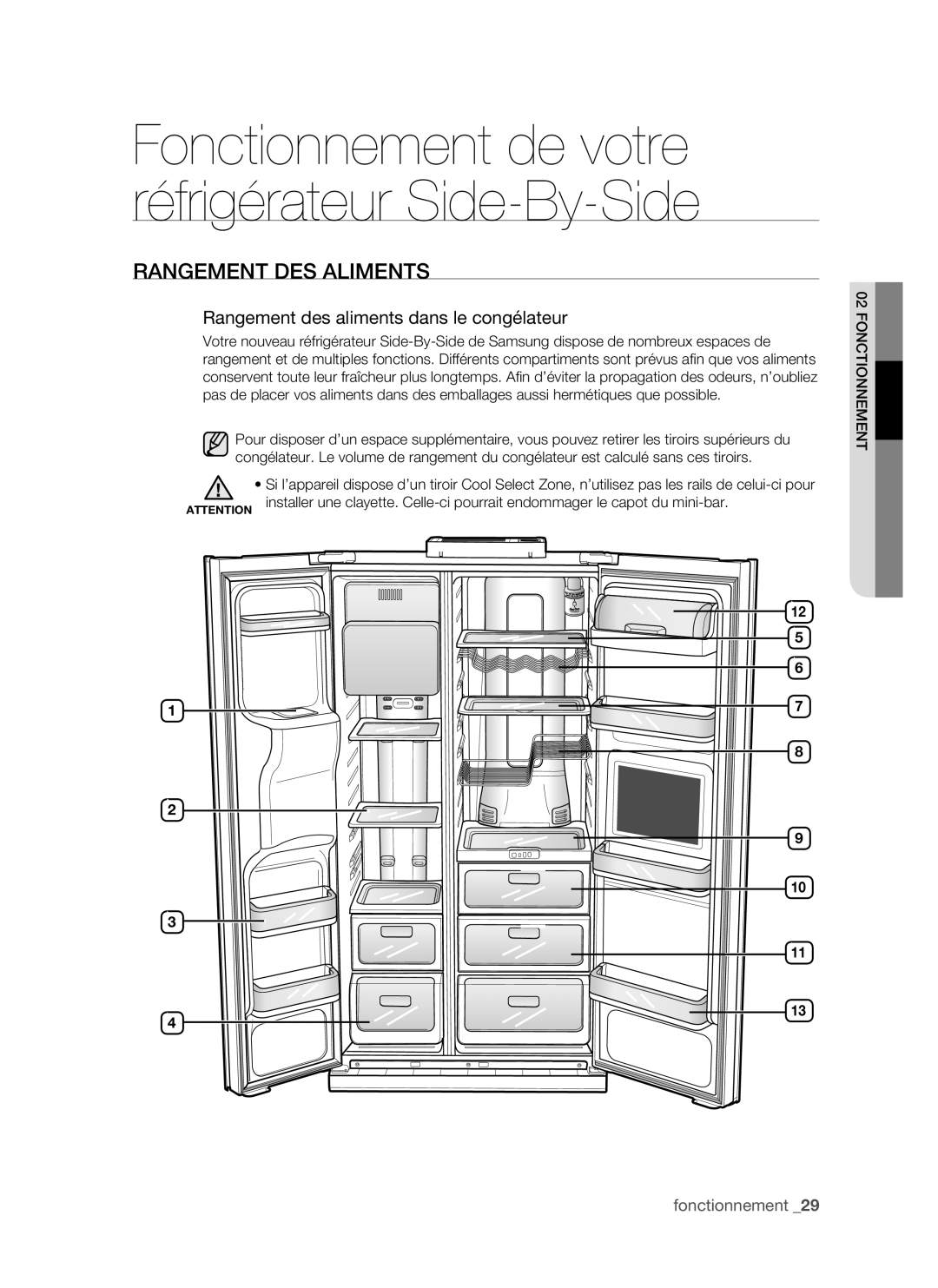 Samsung RSH1DTSW1/XEF, RSH1FTRS1/BWT, RSH1FTMH1/XEF manual Rangement DES Aliments, Rangement des aliments dans le congélateur 