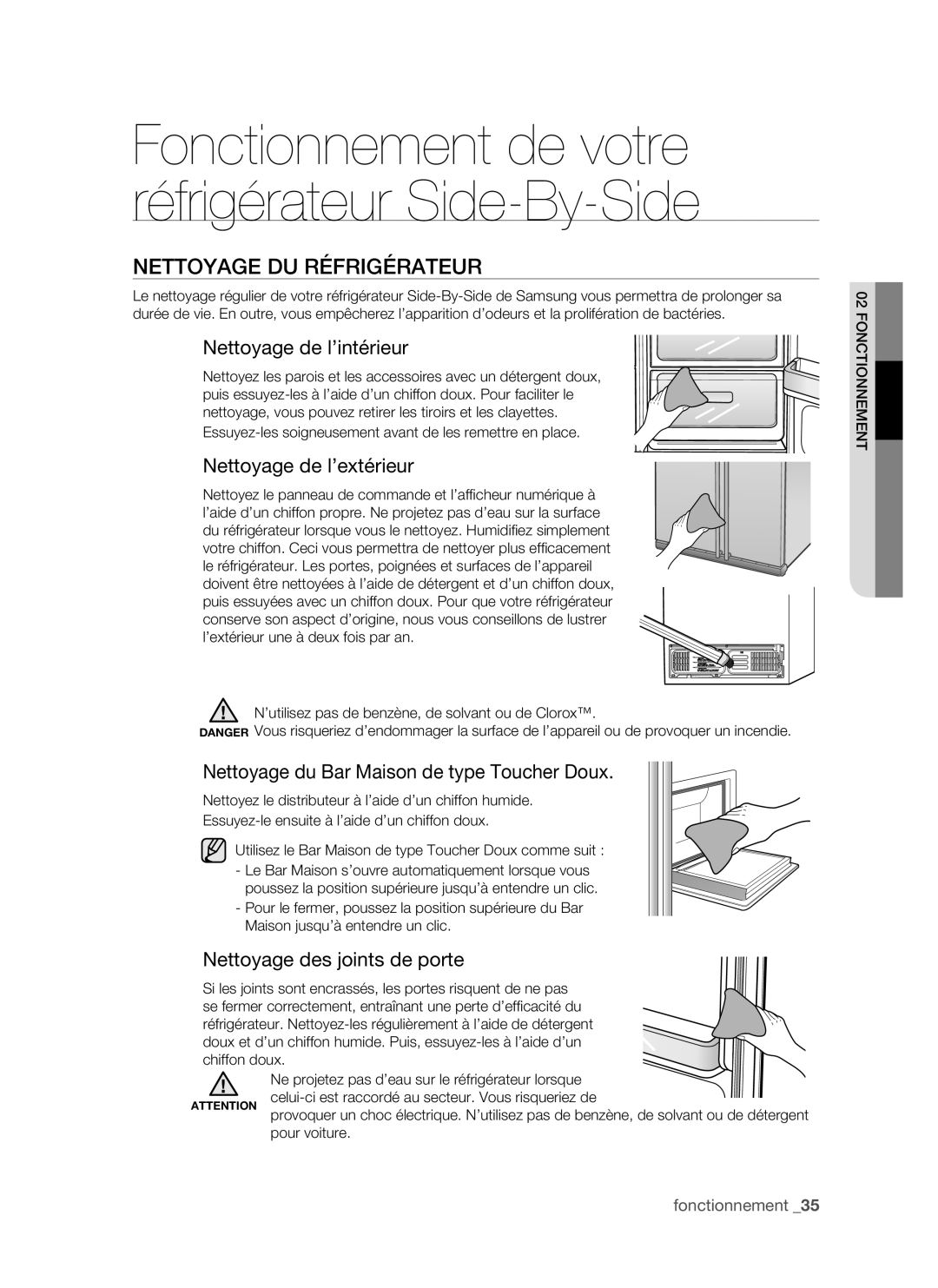 Samsung RSH1DTSW1/XEF, RSH1FTRS1/BWT manual Nettoyage DU Réfrigérateur, Nettoyage de l’intérieur, Nettoyage de l’extérieur 