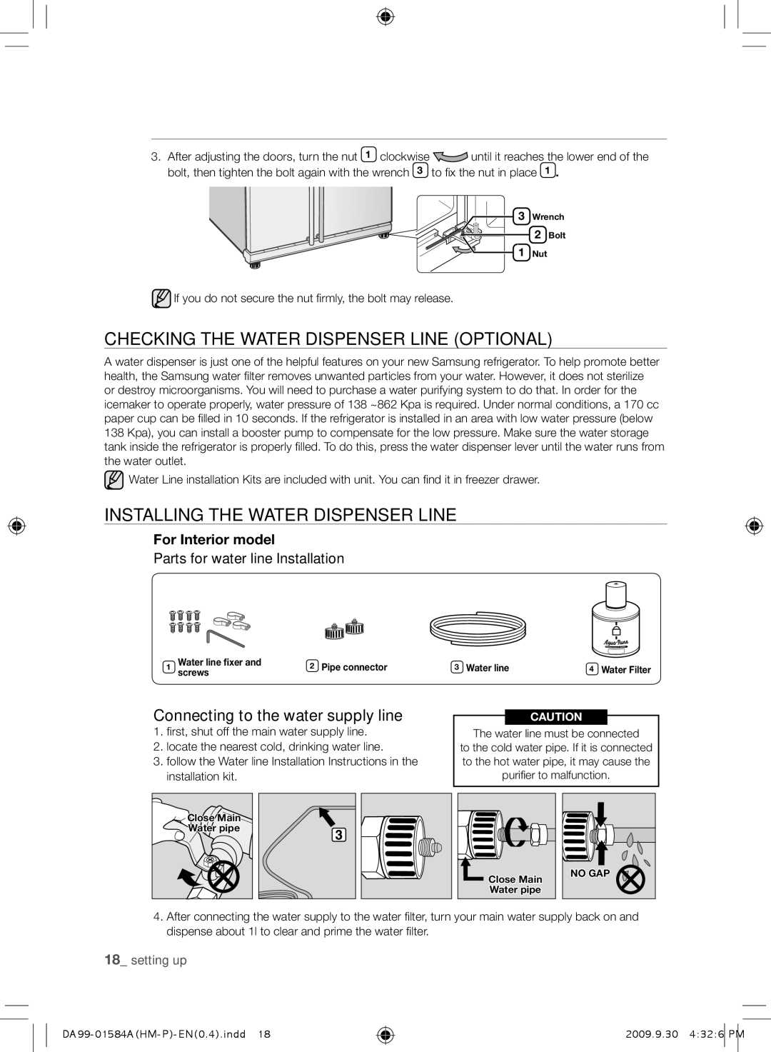 Samsung RSH1KLMR2/XSV, RSH1KLMRA/XSV manual CHECKing tHE watEr DisPEnsEr LinE oPtionaL, InstaLLing tHE watEr DisPEnsEr LinE 